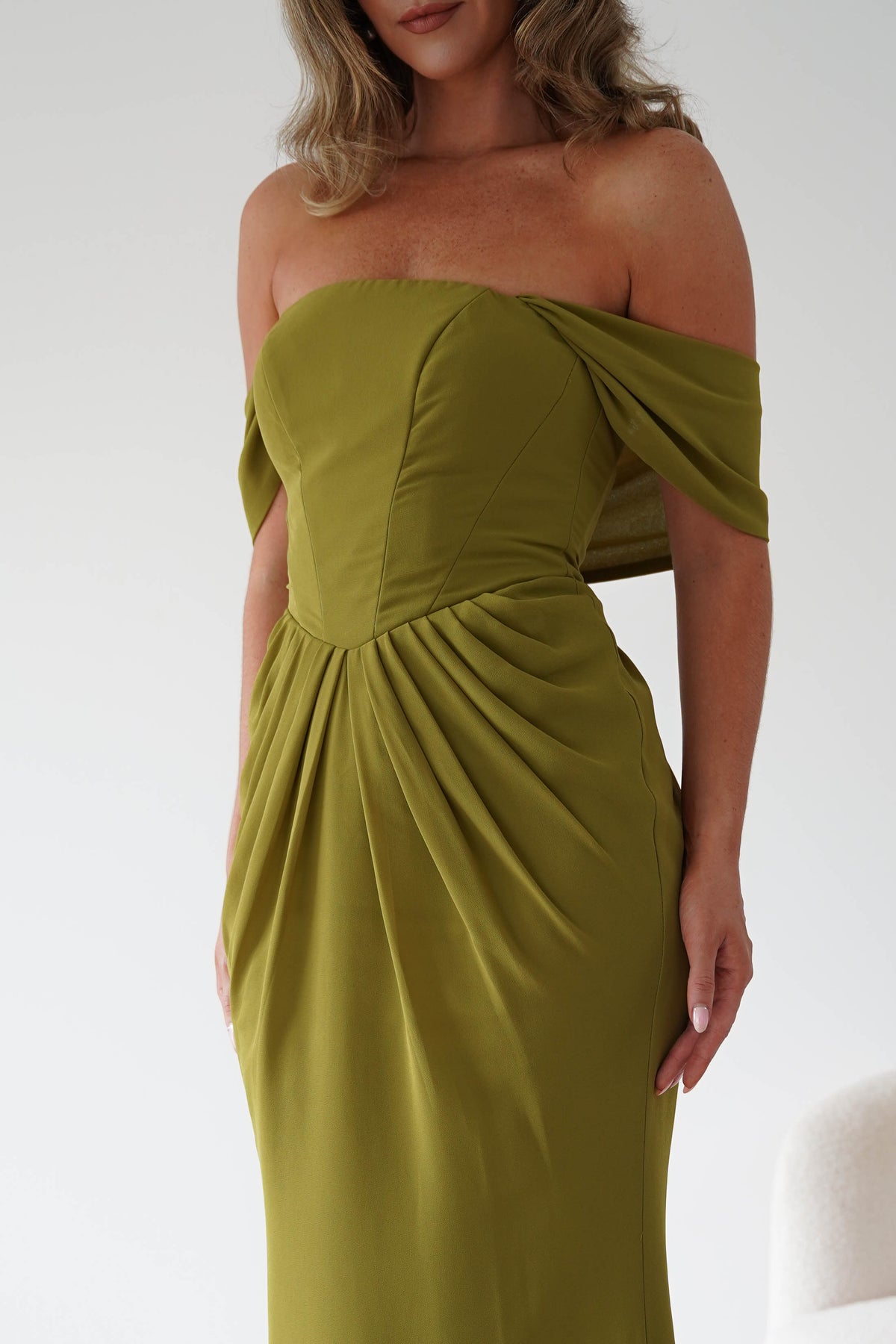 Willow Bardot Draped Maxi Dress | Chartreuse Green-Oh Hello Clothing