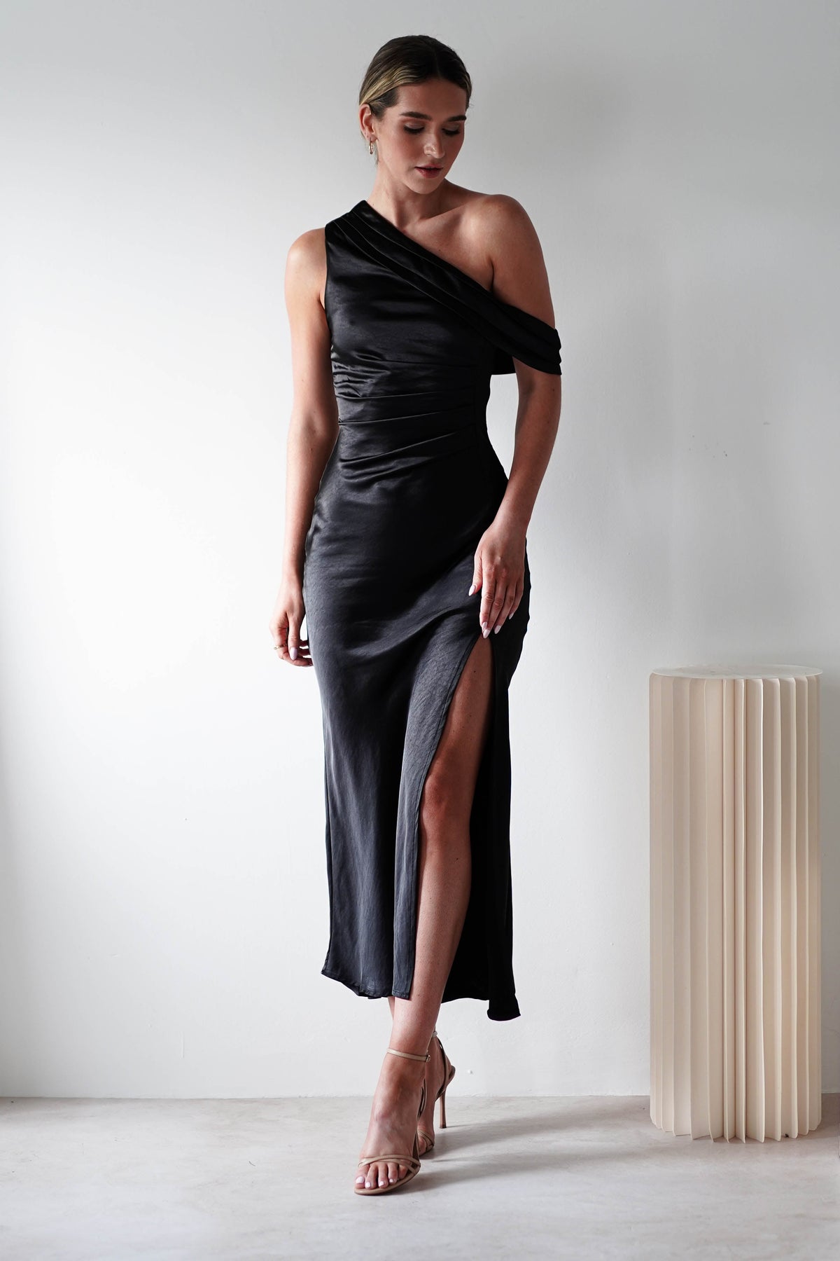 Zeila Soft Satin Maxi Dress | Black-Oh Hello Clothing