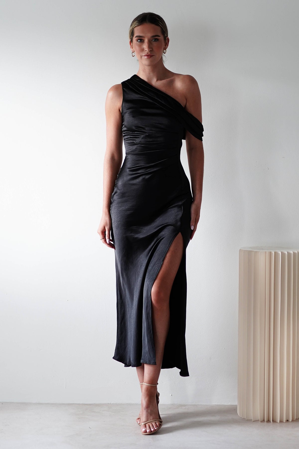 Zeila Soft Satin Maxi Dress | Black-Oh Hello Clothing