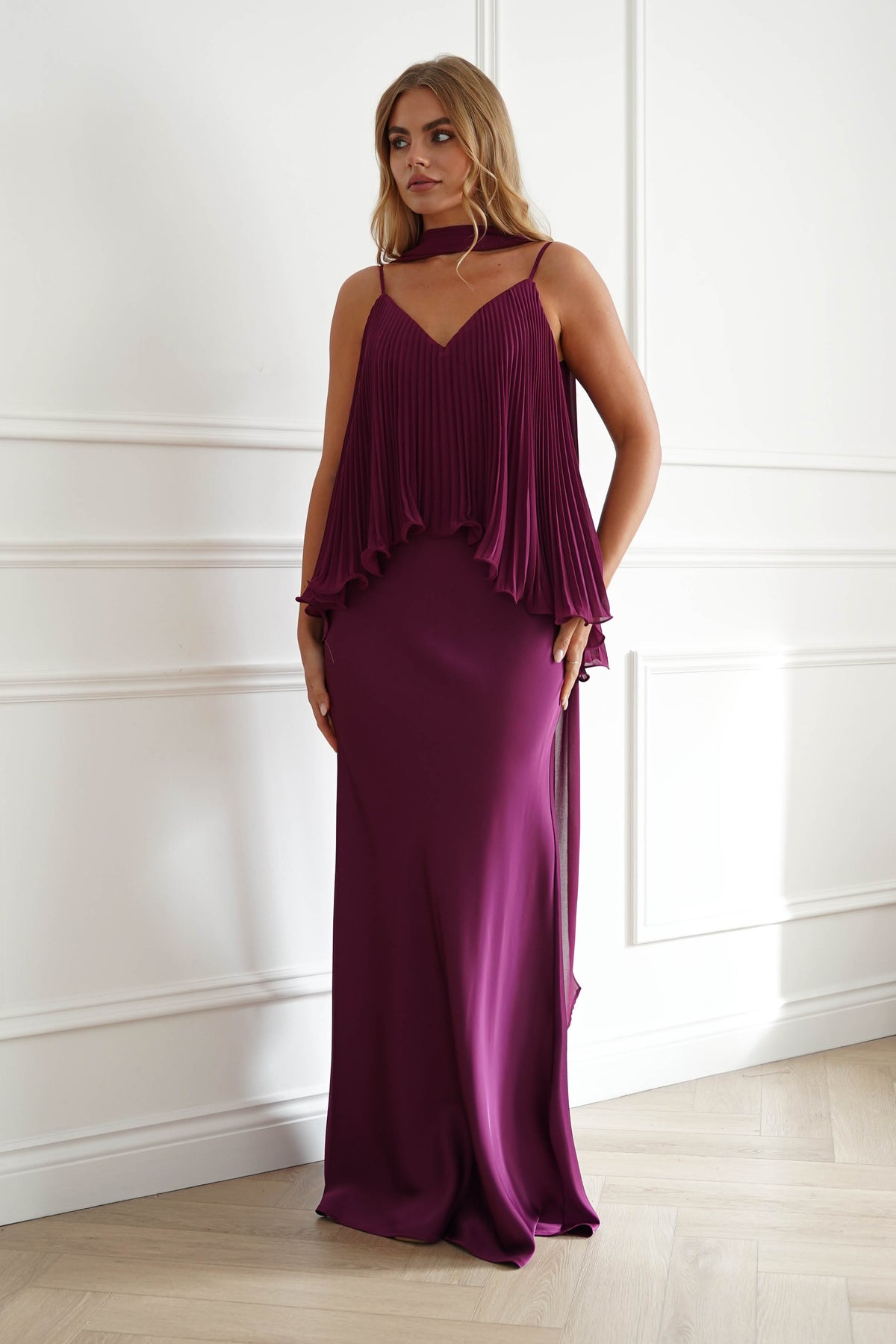 Zendaya Pleated Chiffon Overlay Maxi Dress | Plum-Oh Hello Clothing
