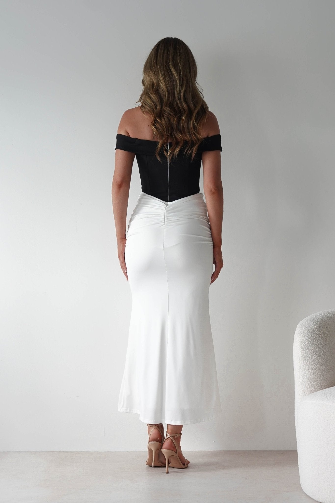 Abellina Bodycon Mixi Dress | White/Black | Oh Hello Clothing | XS (6)