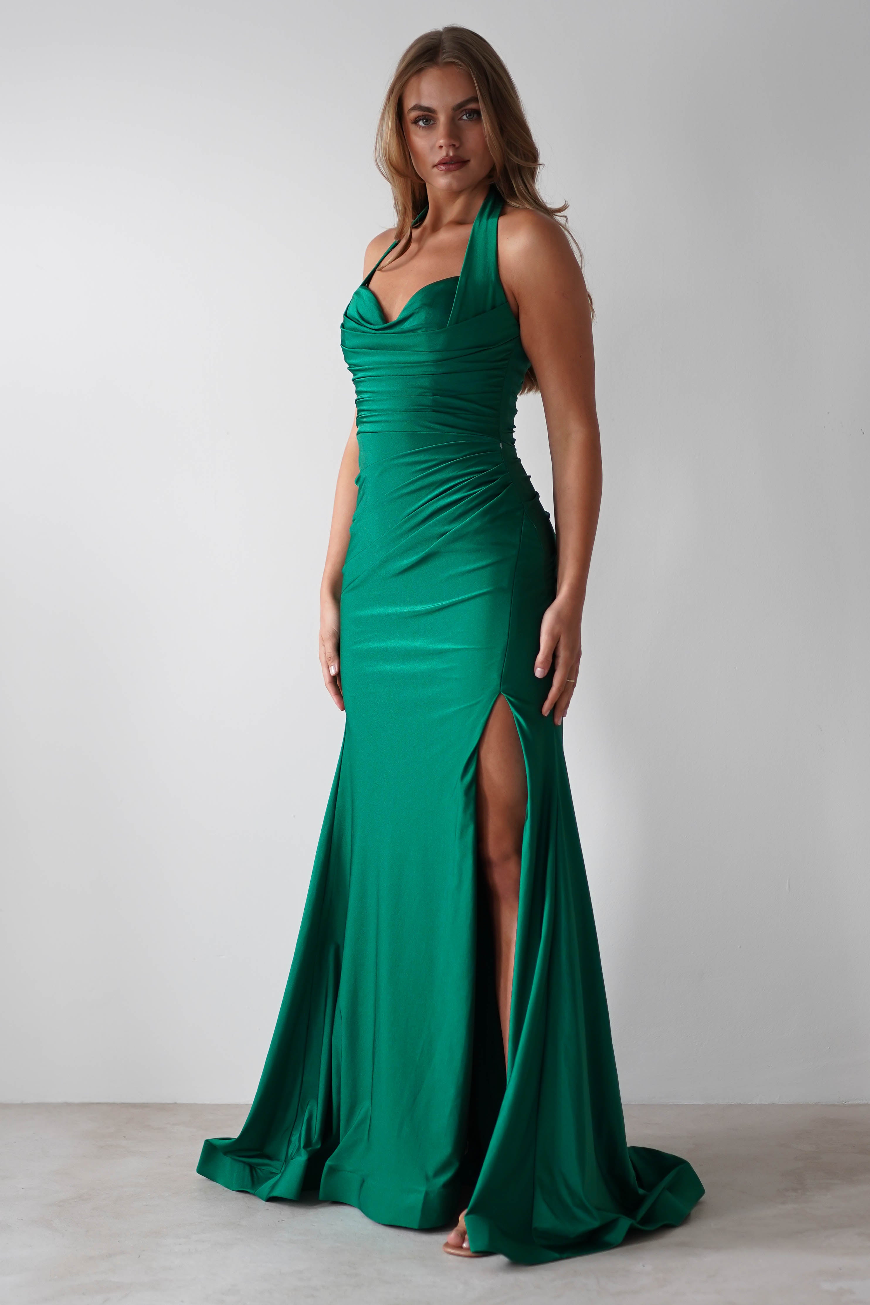 Adele Stretchy Halterneck Gown | Green | Oh Hello Clothing | S (8)