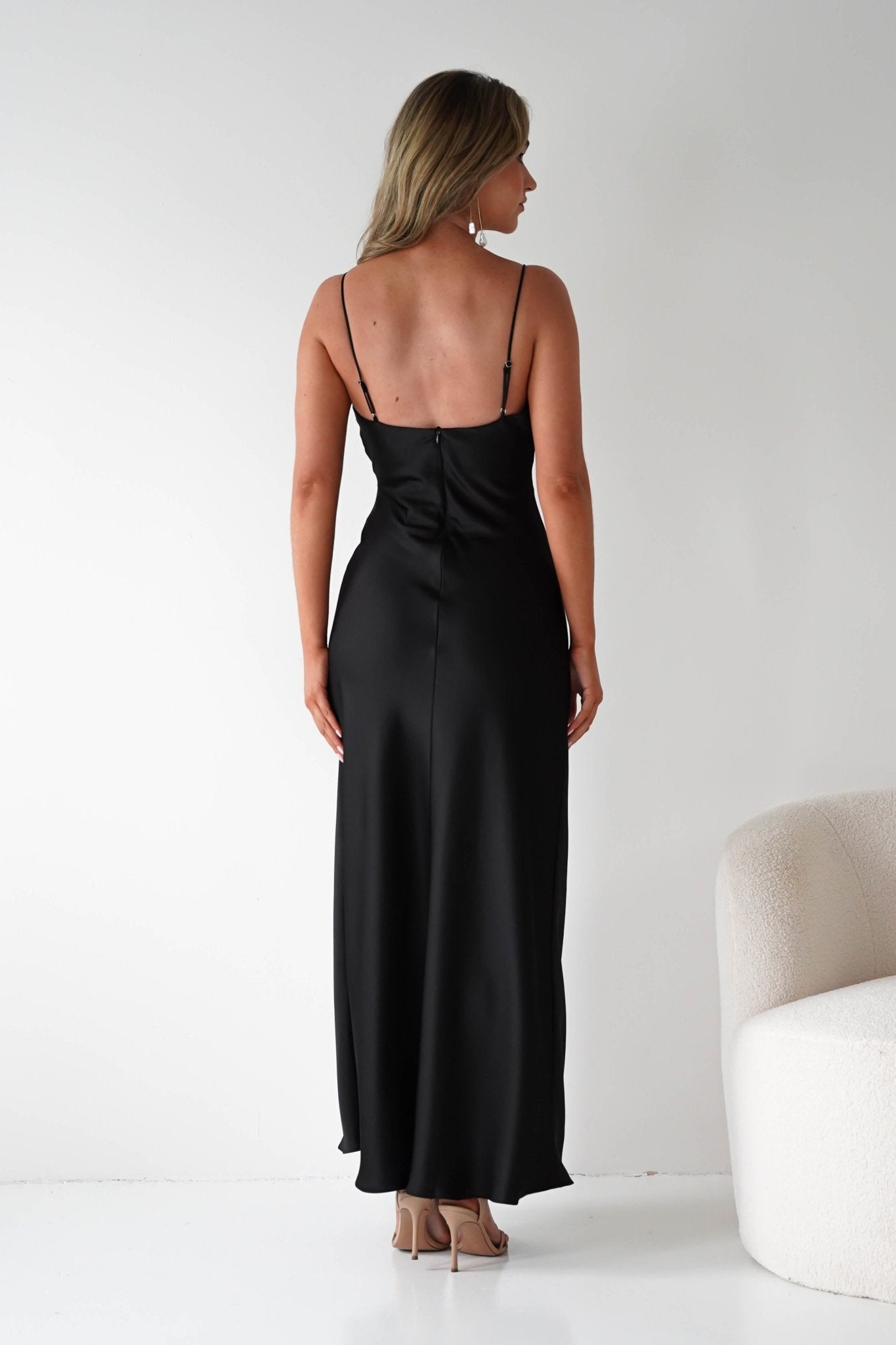 Adley Soft Satin Maxi Dress | Black | Oh Hello Clothing | XS (6)