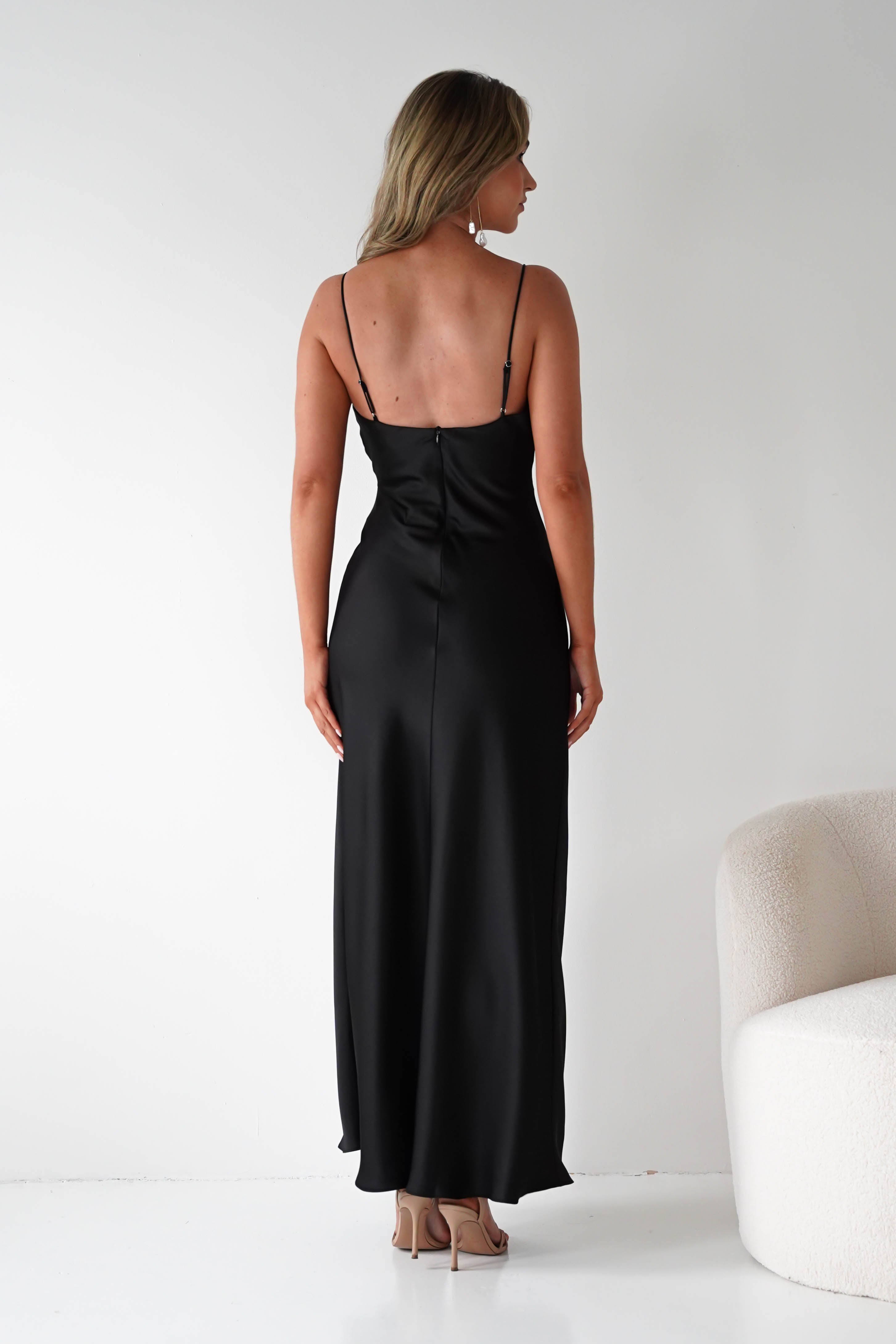 Oh Hello Clothing Dresses Adley Soft Satin Maxi Dress | Black