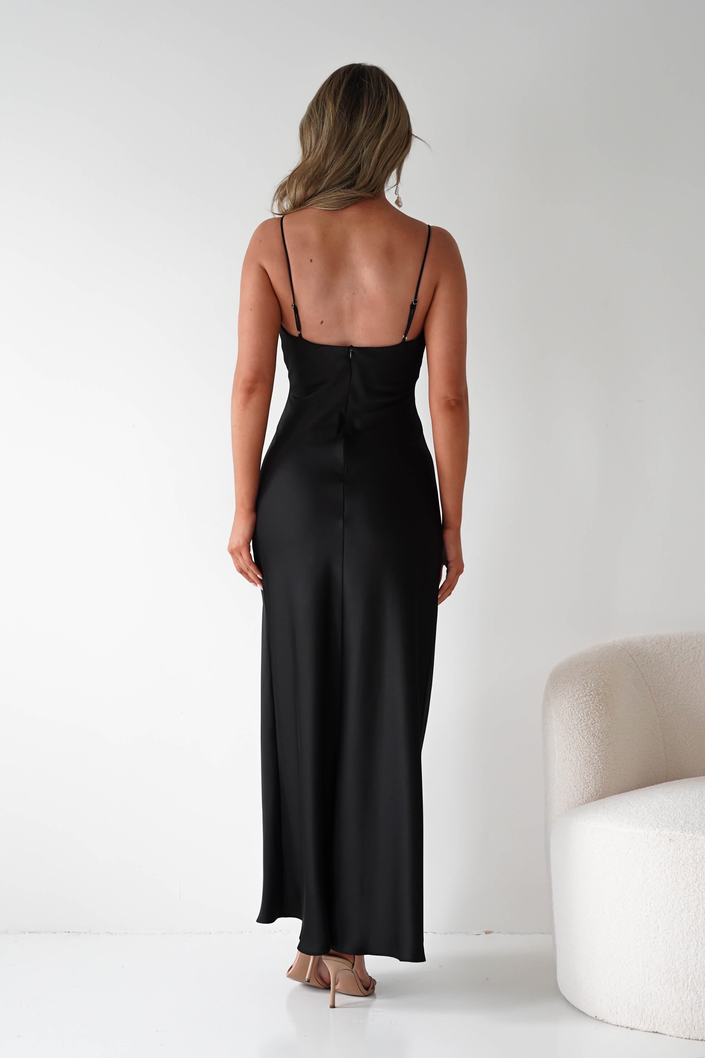 Oh Hello Clothing Dresses Adley Soft Satin Maxi Dress | Black
