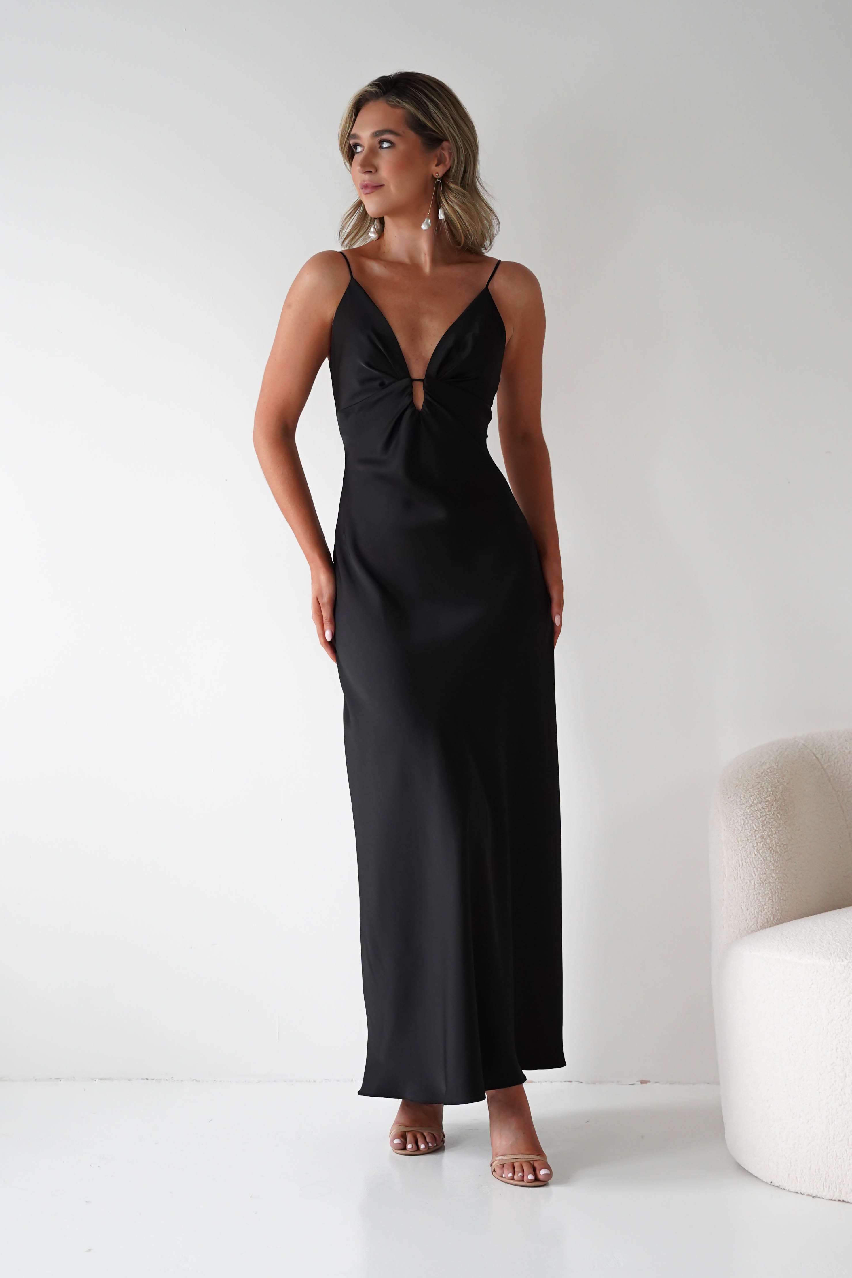 Oh Hello Clothing Dresses Adley Soft Satin Maxi Dress | Black