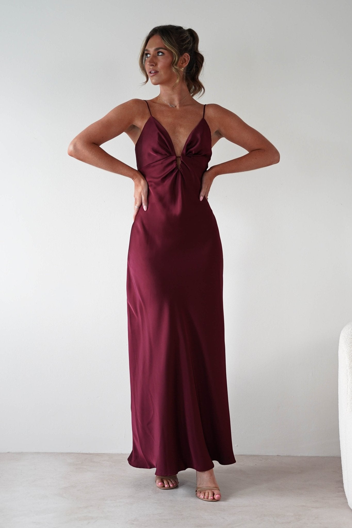 Adley Soft Satin Maxi Dress | Burgundy | Oh Hello Clothing | S (8)