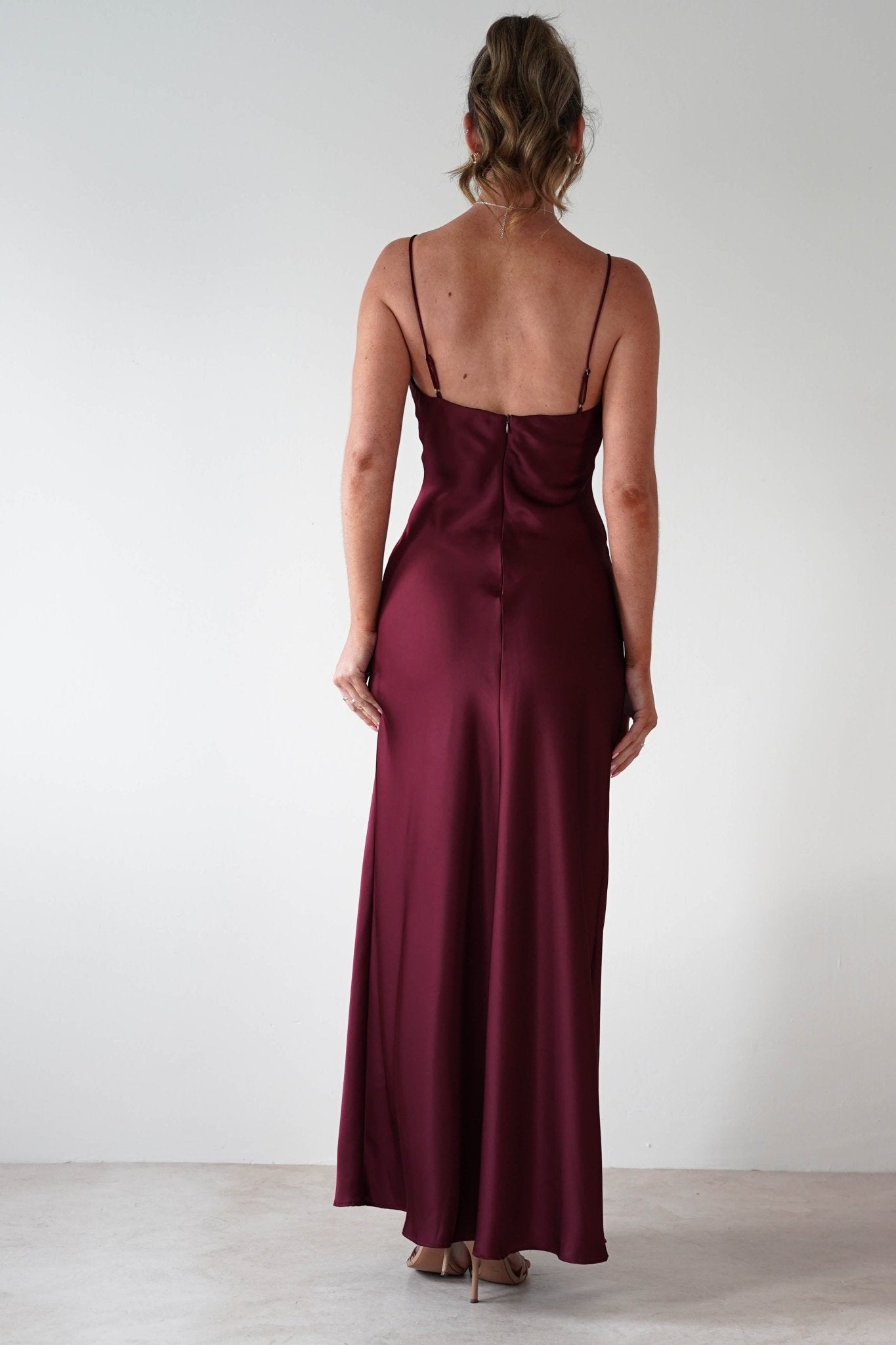 Adley Soft Satin Maxi Dress | Burgundy | Oh Hello Clothing | S (8)