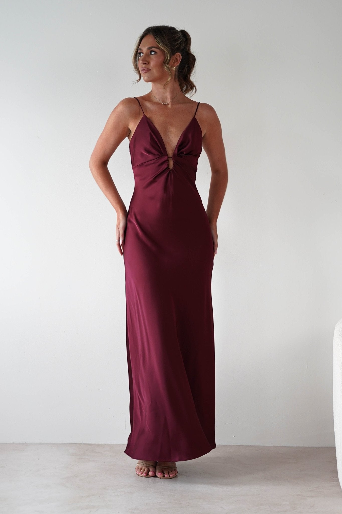 Adley Soft Satin Maxi Dress | Burgundy | Oh Hello Clothing | S (8)