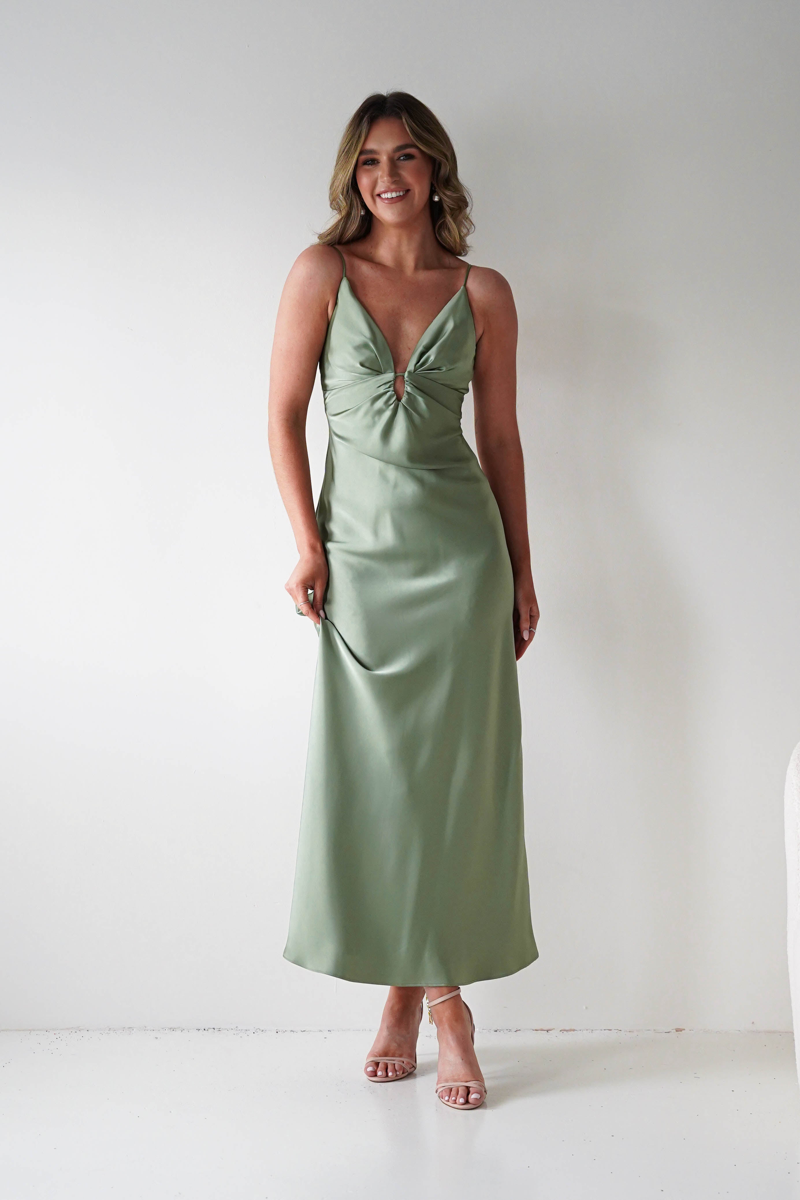 Oh Hello Clothing Women > Clothing > Dresses Adley Soft Satin Maxi Dress | Olive