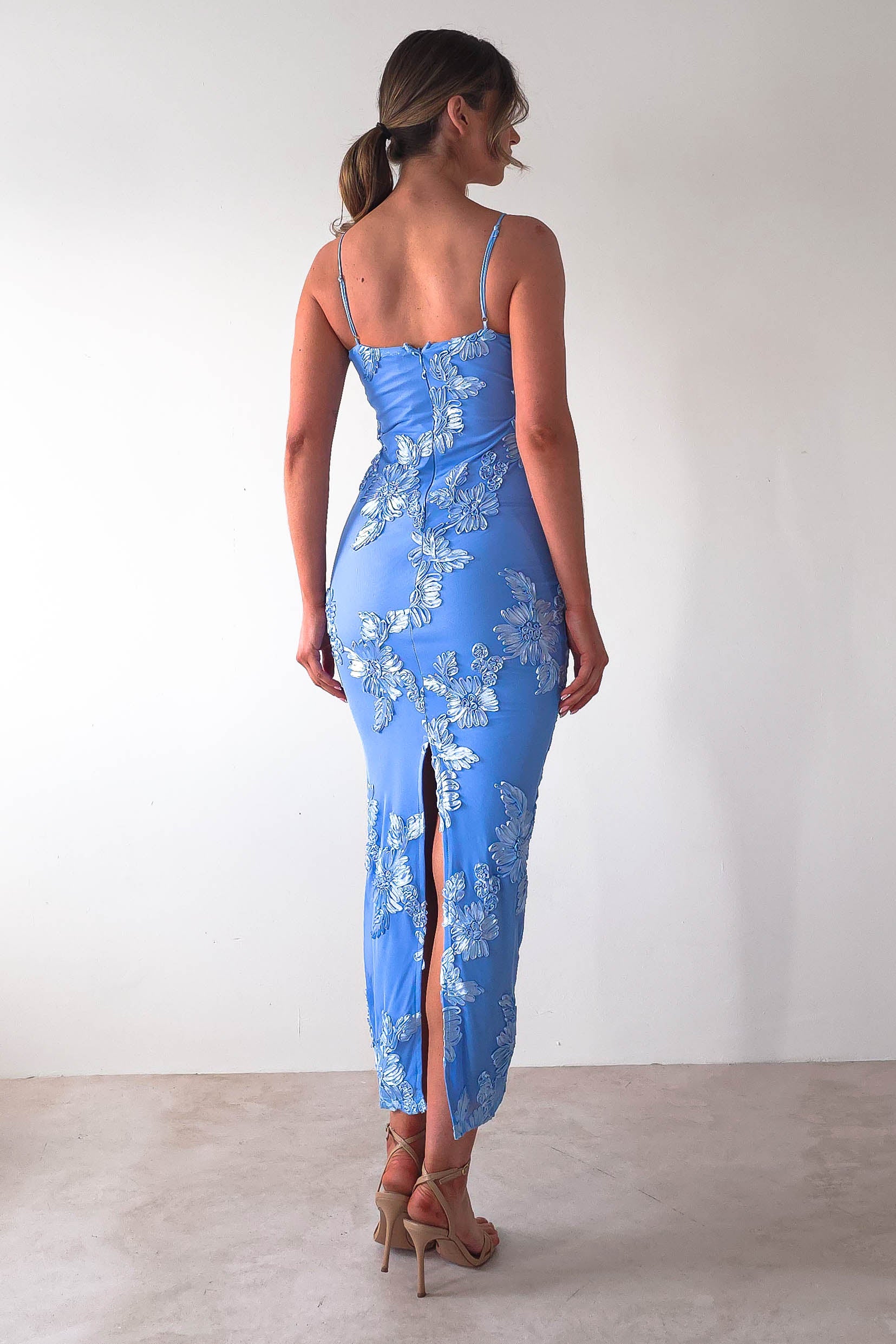 Adora Floral Mesh Maxi Dress | Blue | Oh Hello Clothing | XS (6)