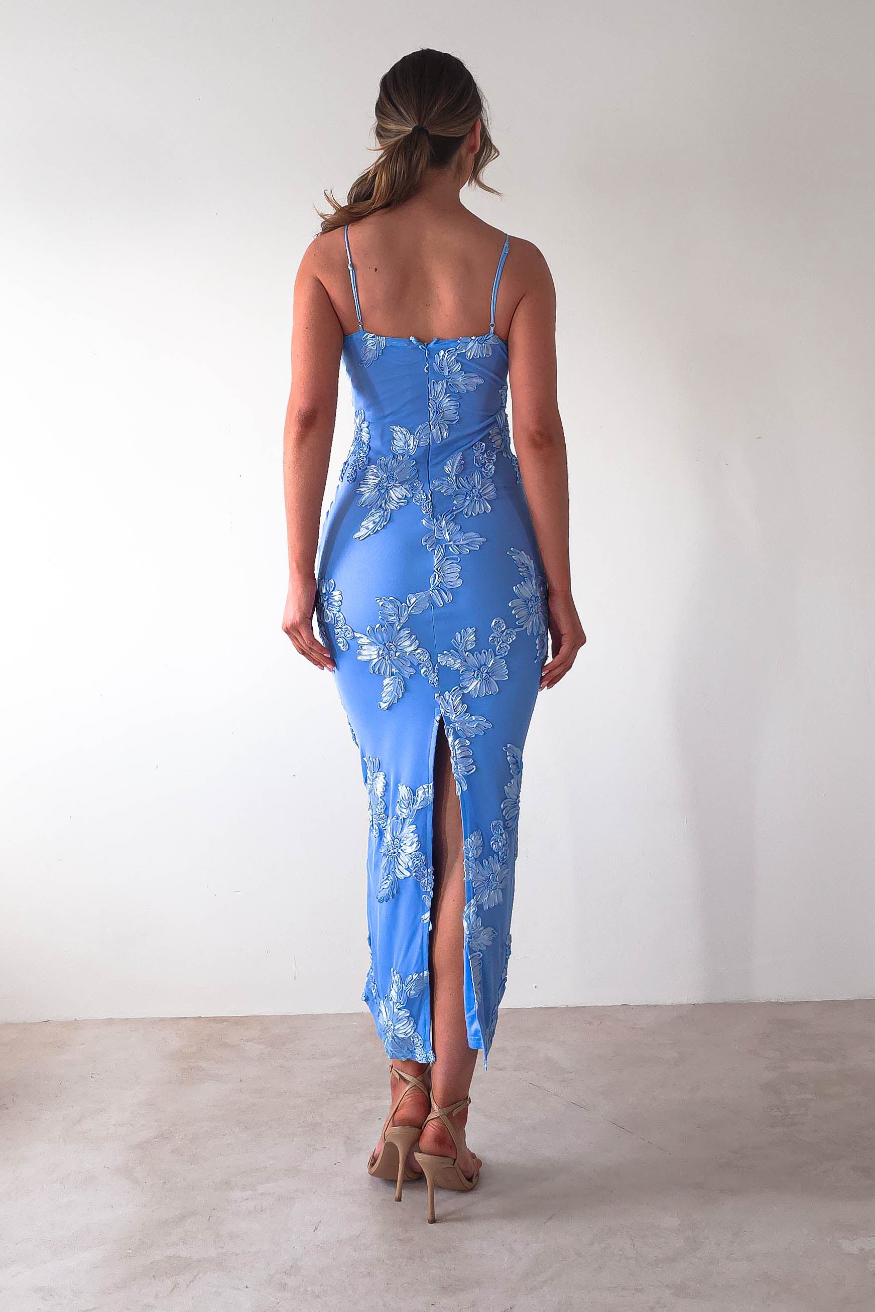 Adora Floral Mesh Maxi Dress | Blue | Oh Hello Clothing | XS (6)