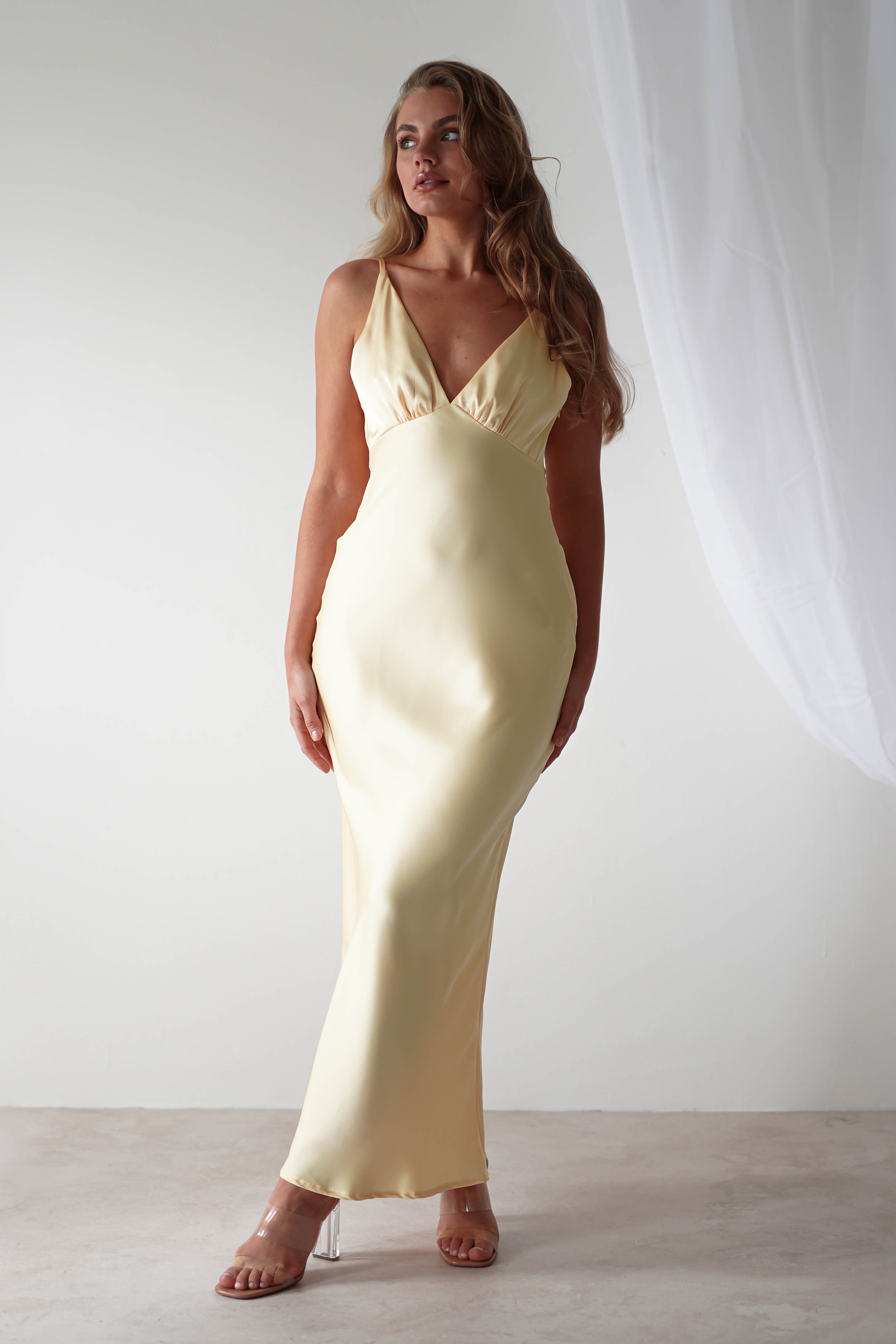 Aimie Soft Satin Maxi Dress | Butter Yellow