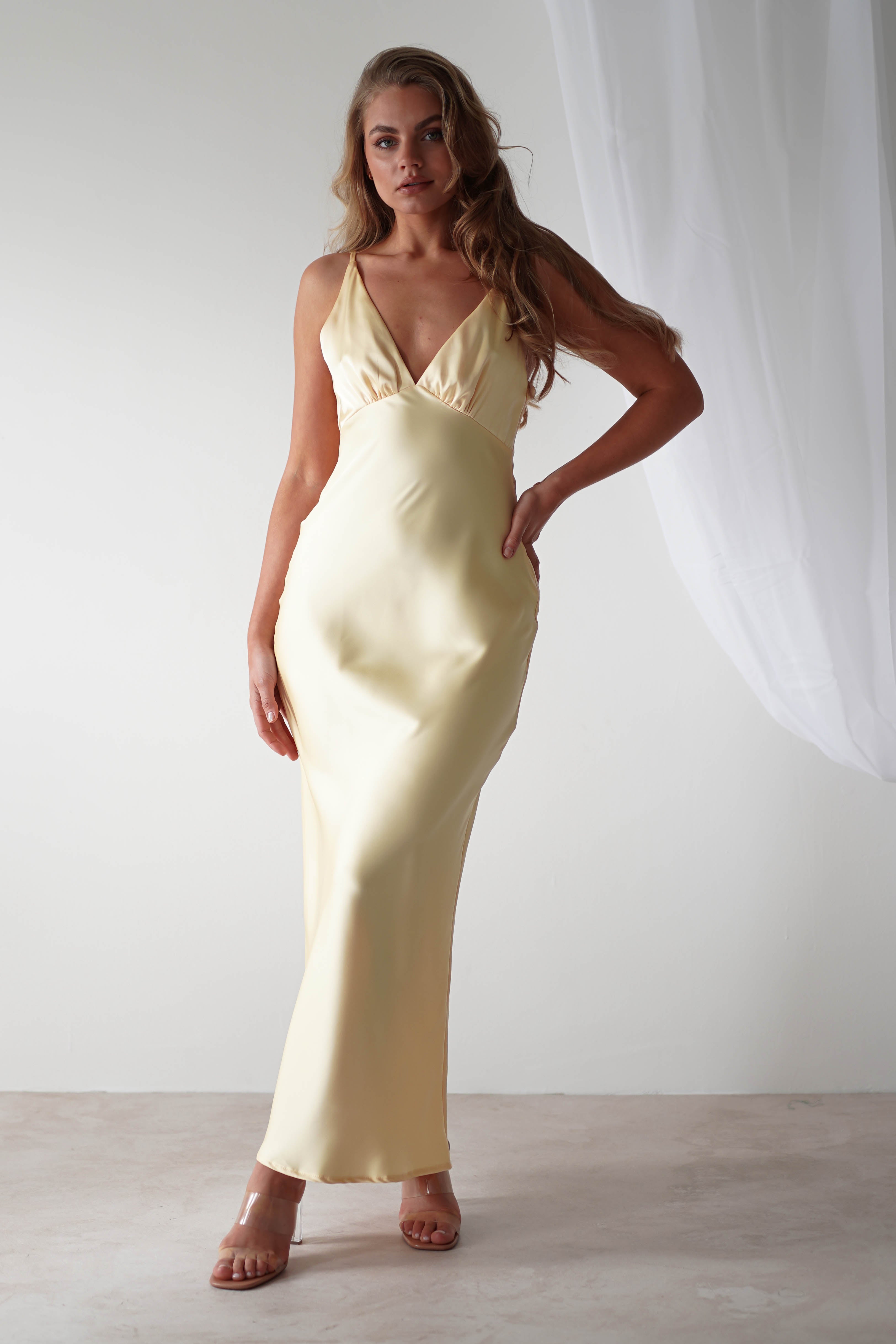 Aimie Soft Satin Maxi Dress | Butter Yellow