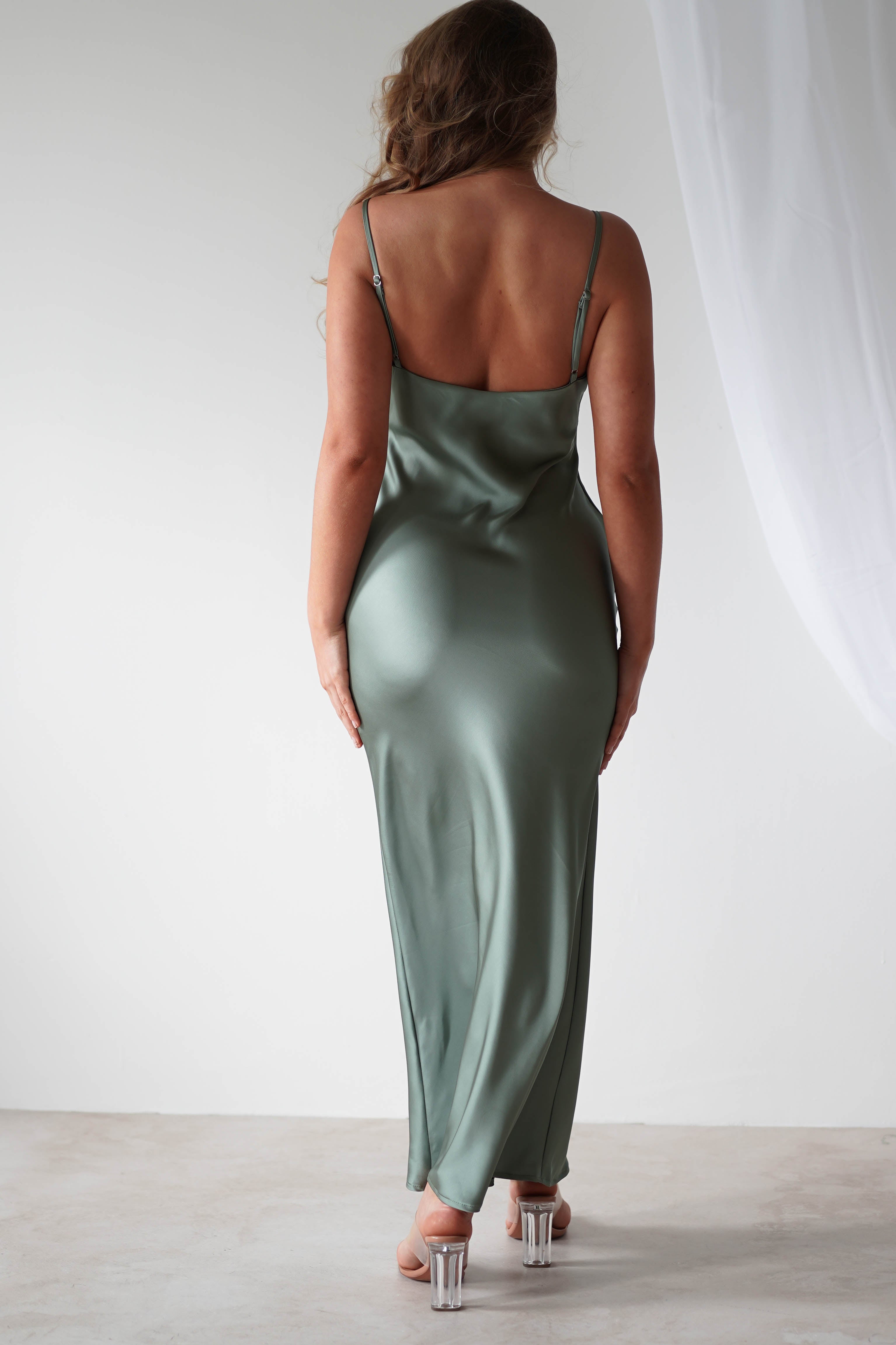 Aimie Soft Satin Maxi Dress | Olive