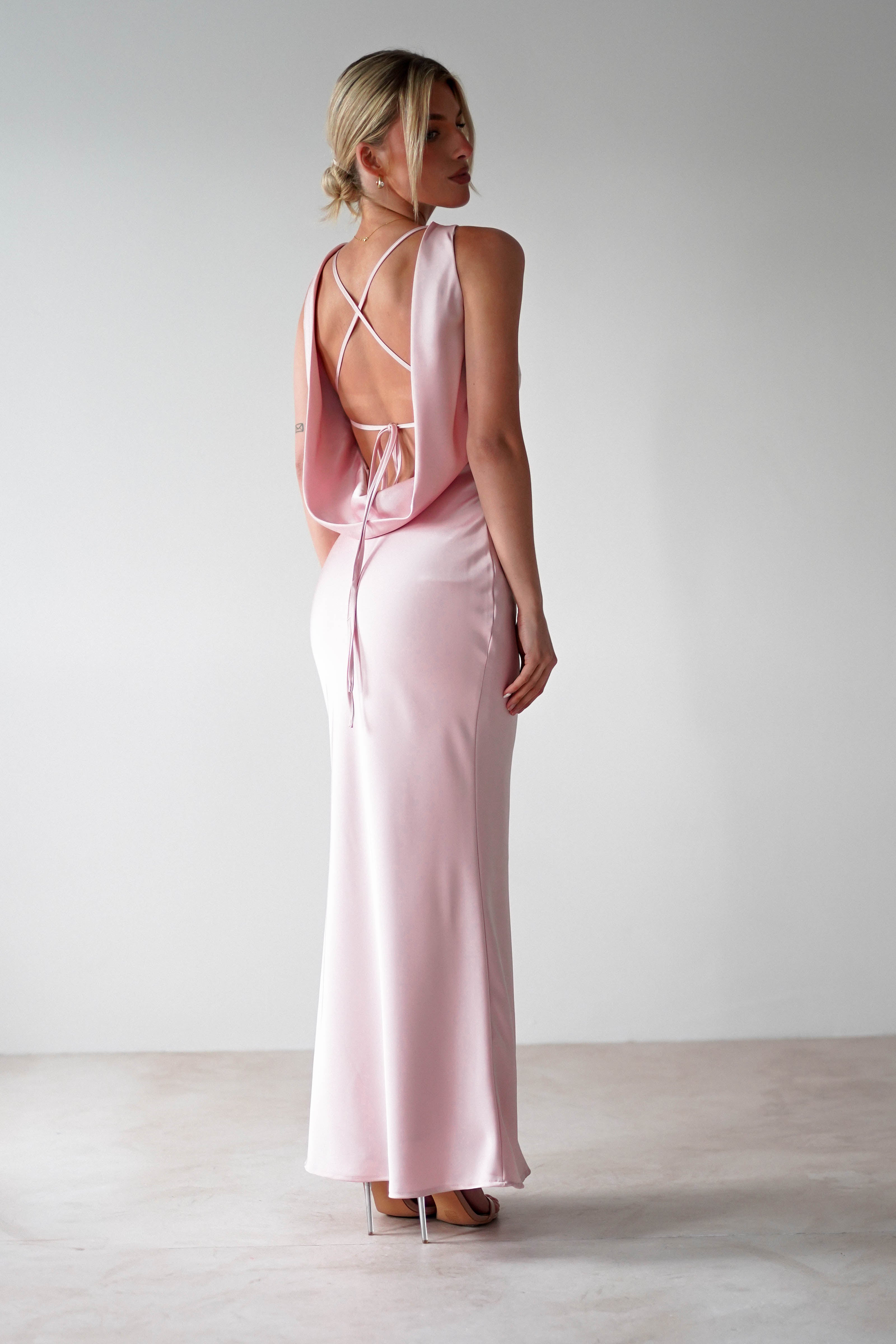 Alanna Soft Matte Satin Maxi Dress | Blush Pink | Oh Hello Clothing | XS (6)
