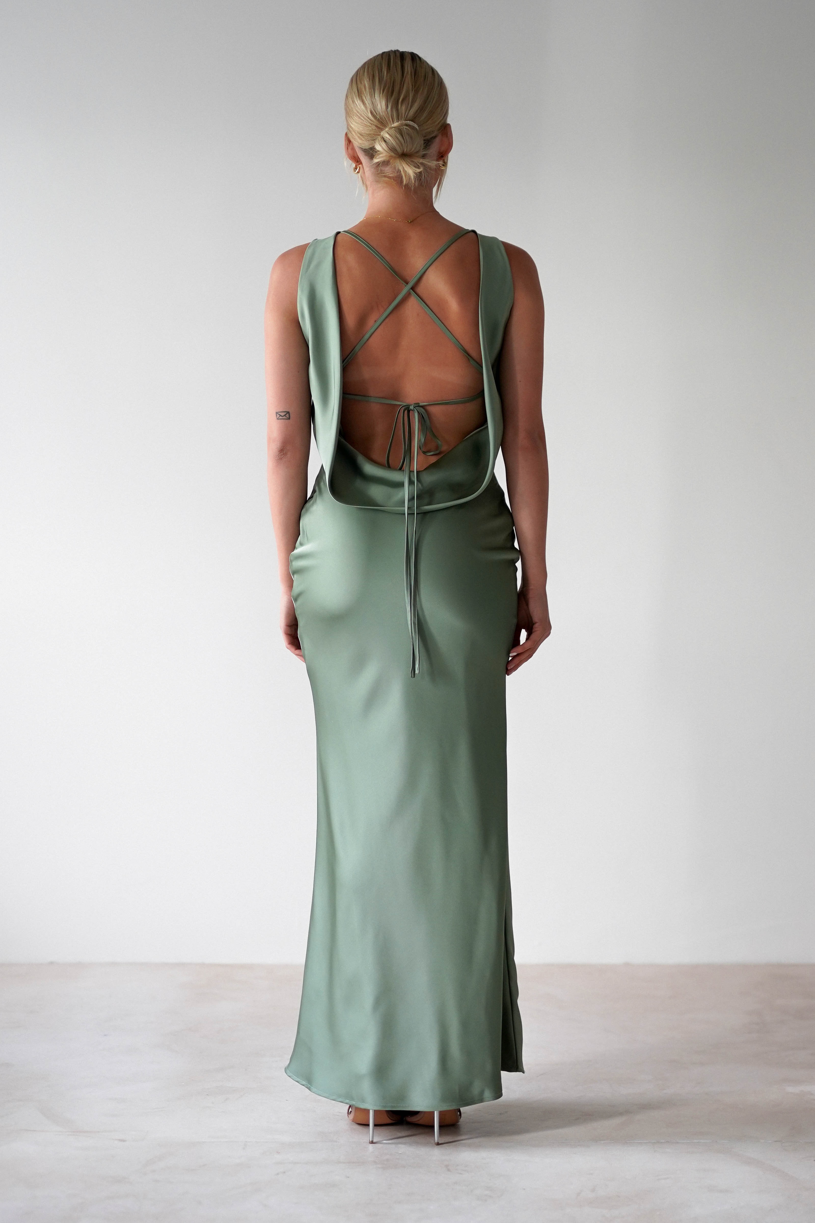 Alanna Soft Matte Satin Maxi Dress | Olive | Oh Hello Clothing | XS (6)