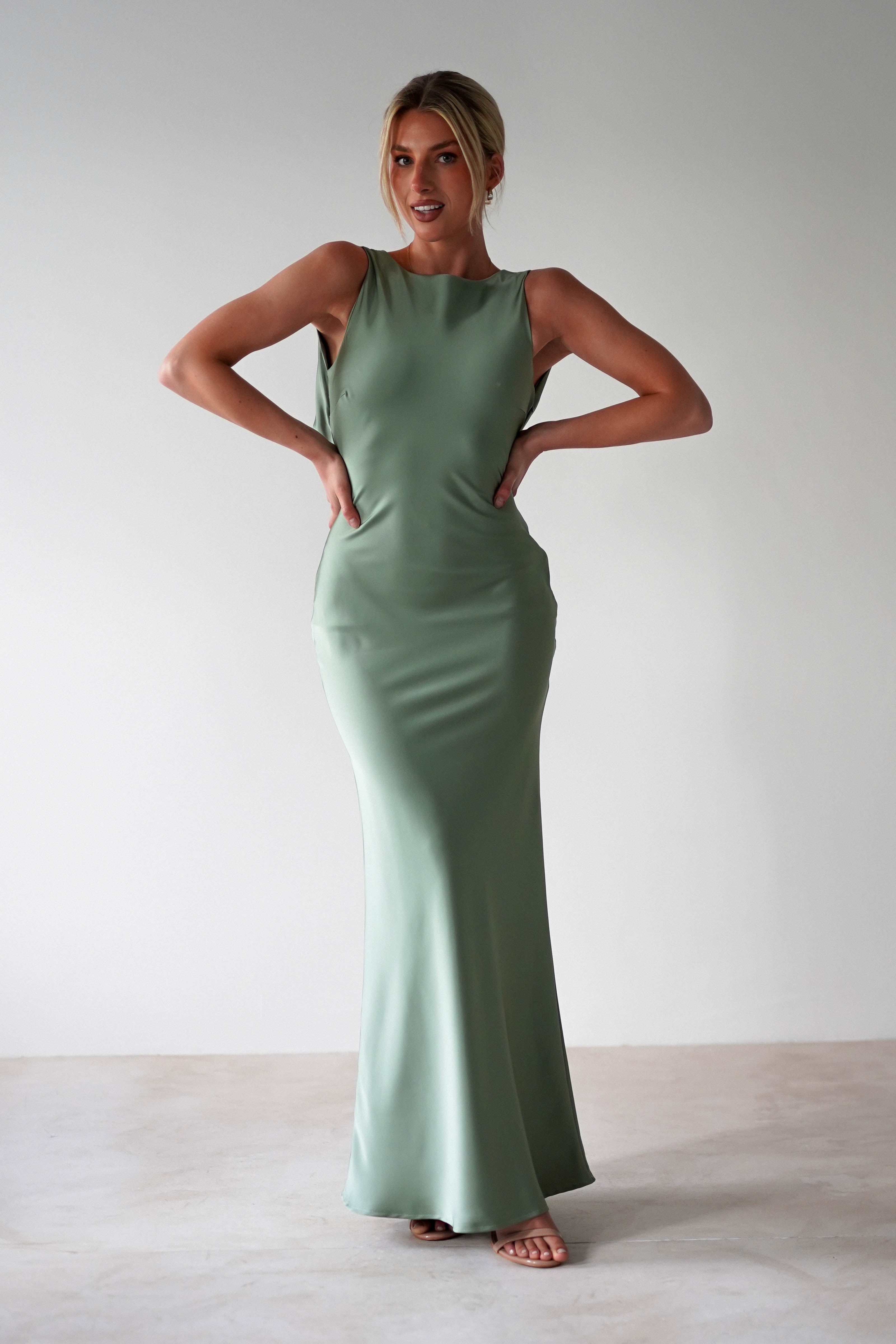 Alanna Soft Matte Satin Maxi Dress | Olive | Oh Hello Clothing | XS (6)