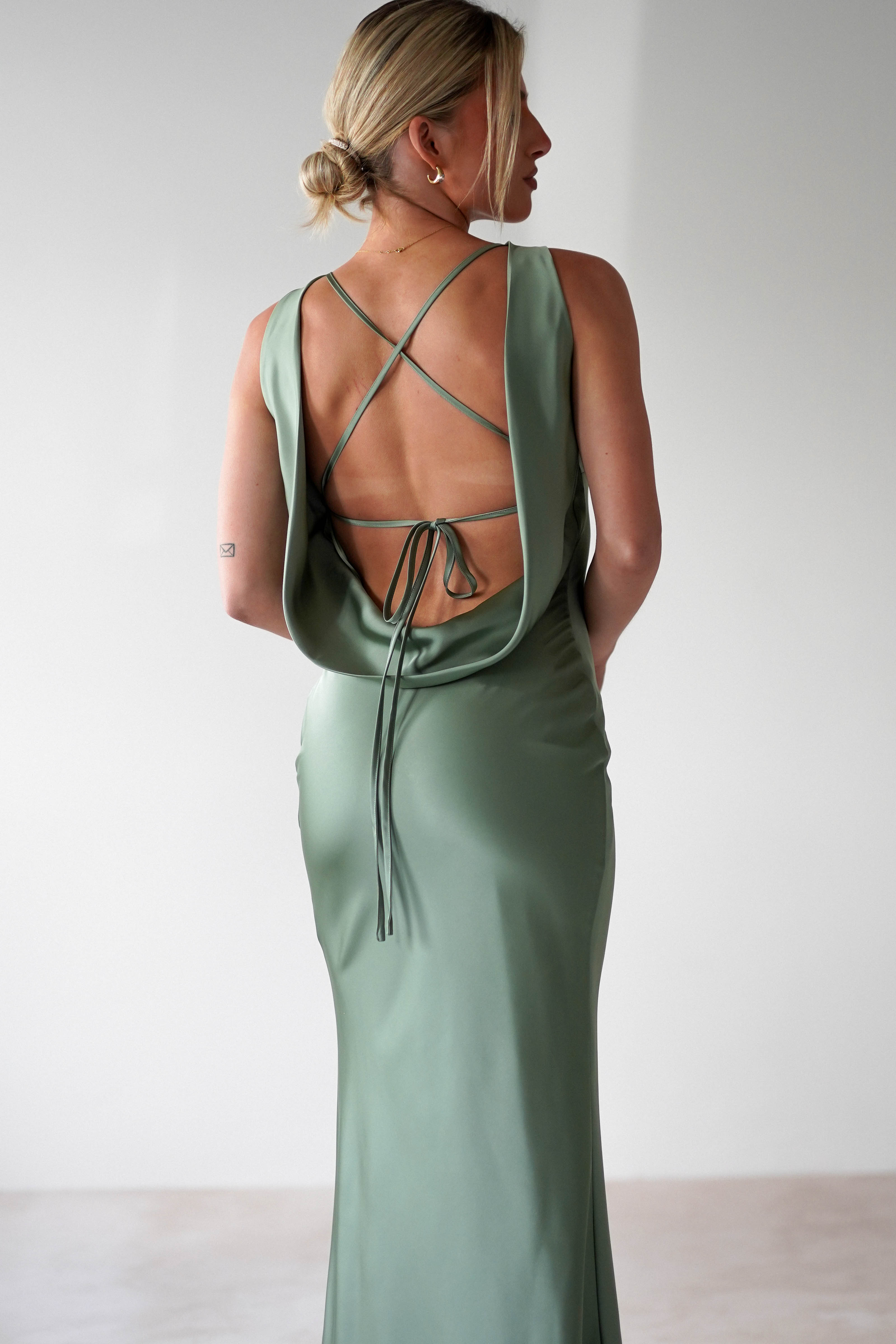 Alanna Soft Matte Satin Maxi Dress | Olive | Oh Hello Clothing | XS (6)