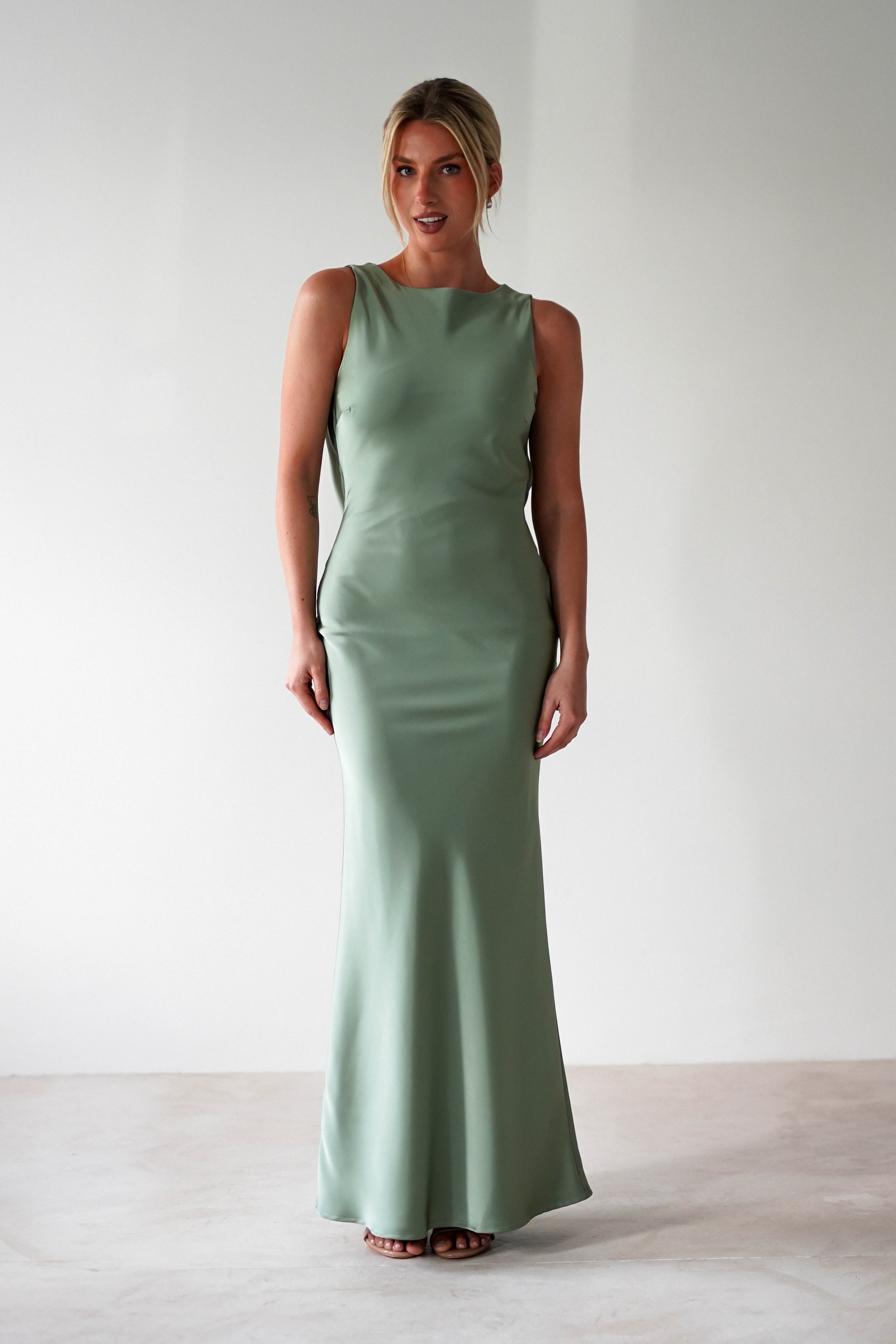 Alanna Soft Matte Satin Maxi Dress | Olive | Oh Hello Clothing | XS (6)