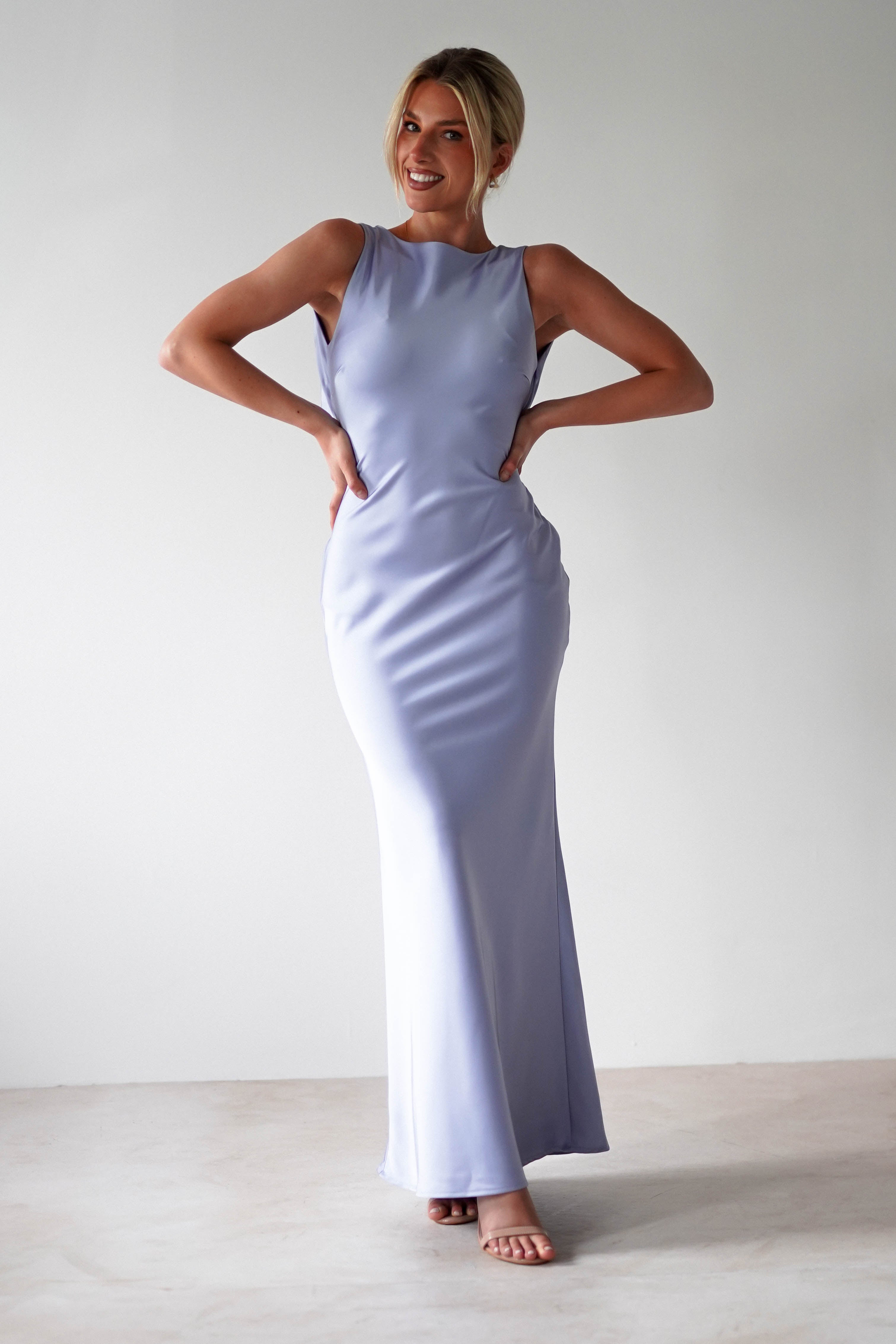 Alanna Soft Matte Satin Maxi Dress | Periwinkle Blue | Oh Hello Clothing | XS (6)