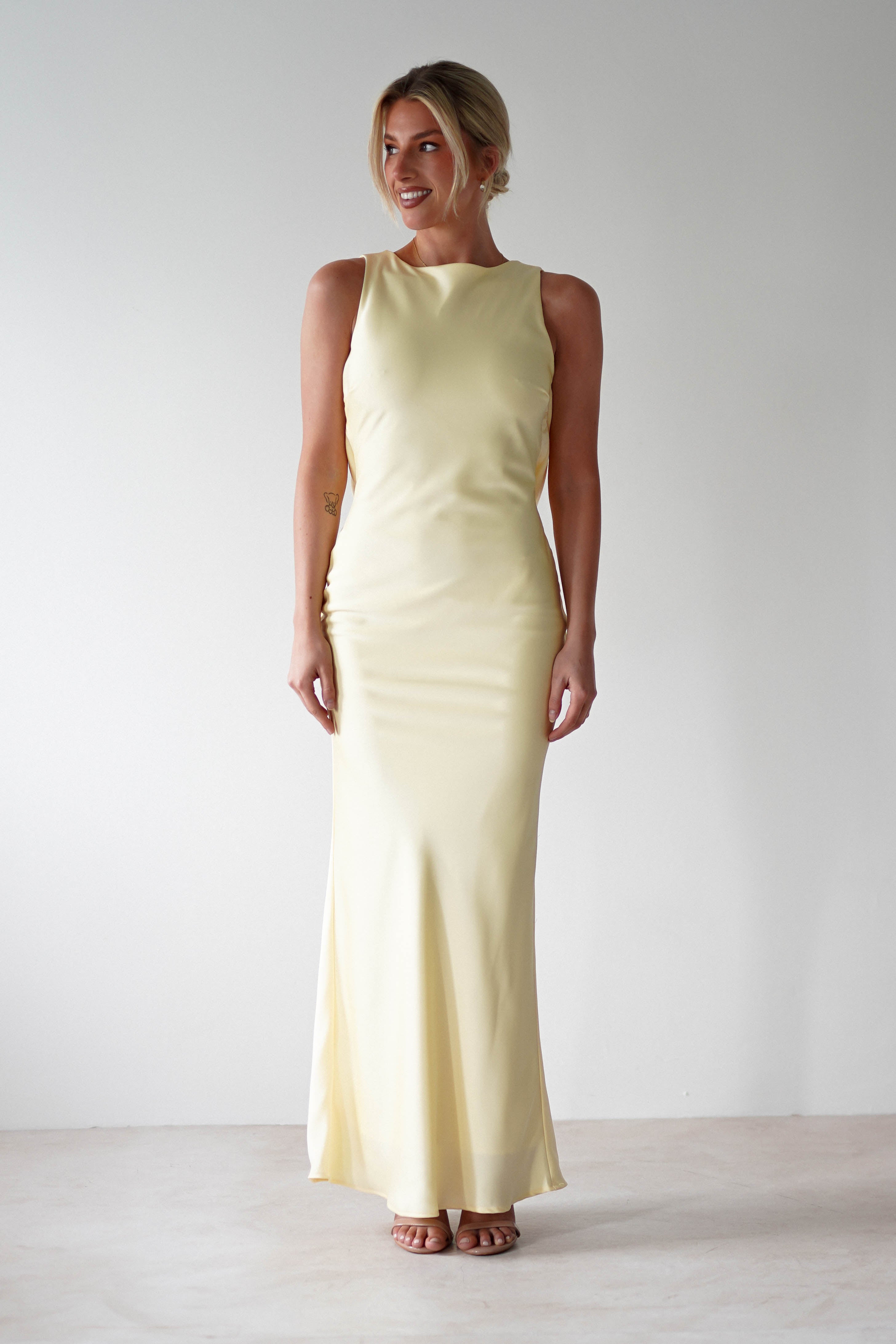 Alanna Soft Matte Satin Maxi Dress | Yellow | Oh Hello Clothing | XS (6)