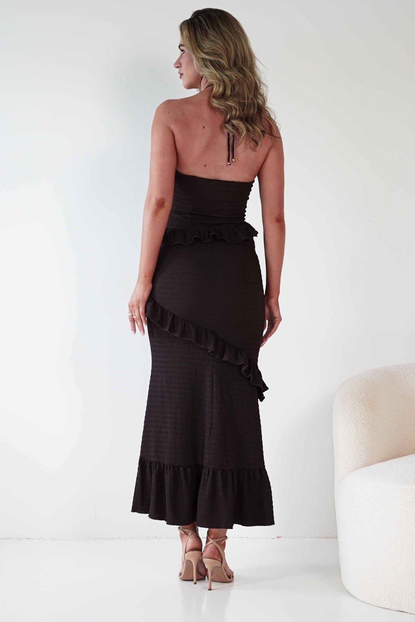 Alexa Ribbed Bodycon Maxi Dress | Brown | Oh Hello Clothing | XS (6)