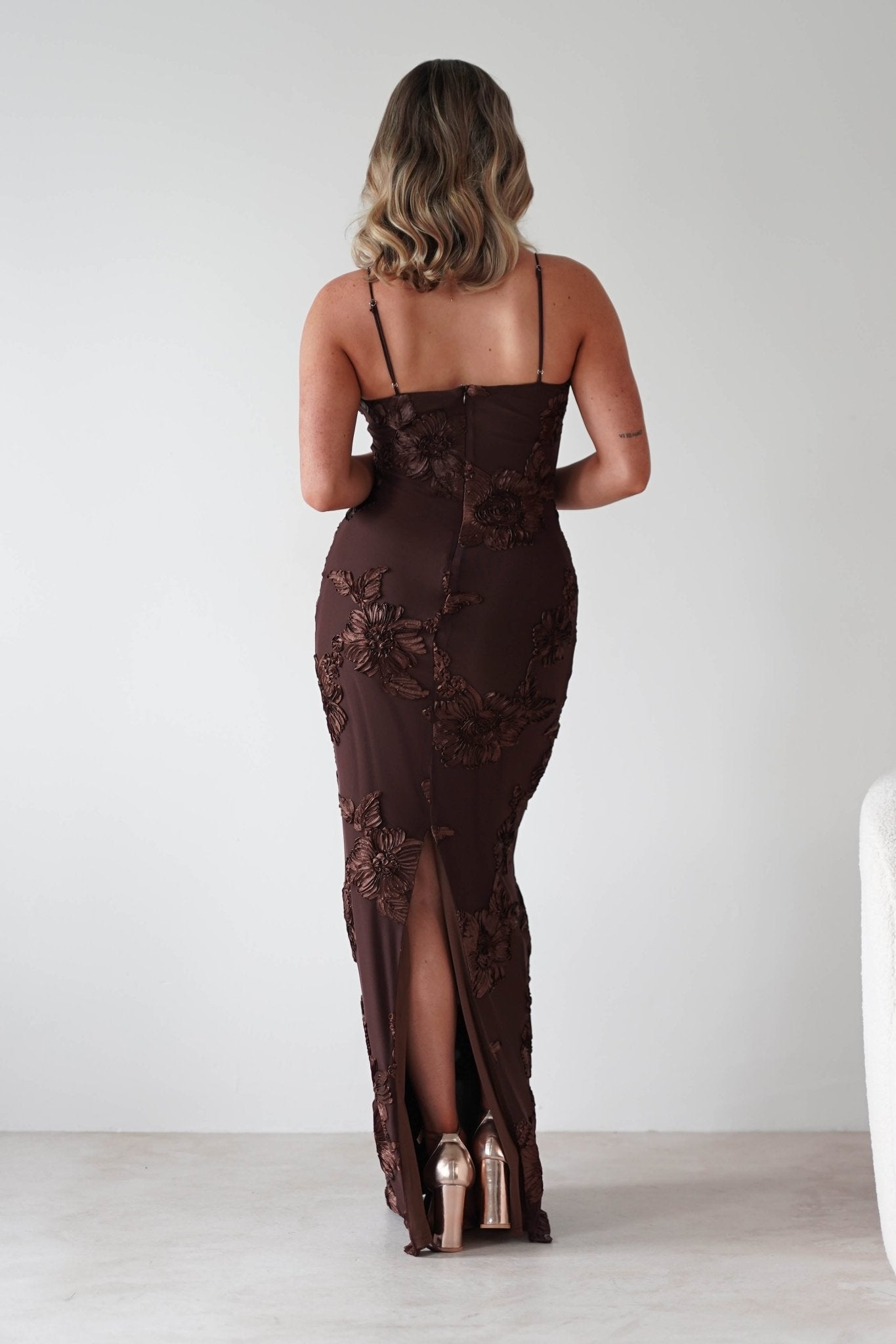Alvana Floral Appliqué Maxi Dress | Brown | Oh Hello Clothing | XS (6)
