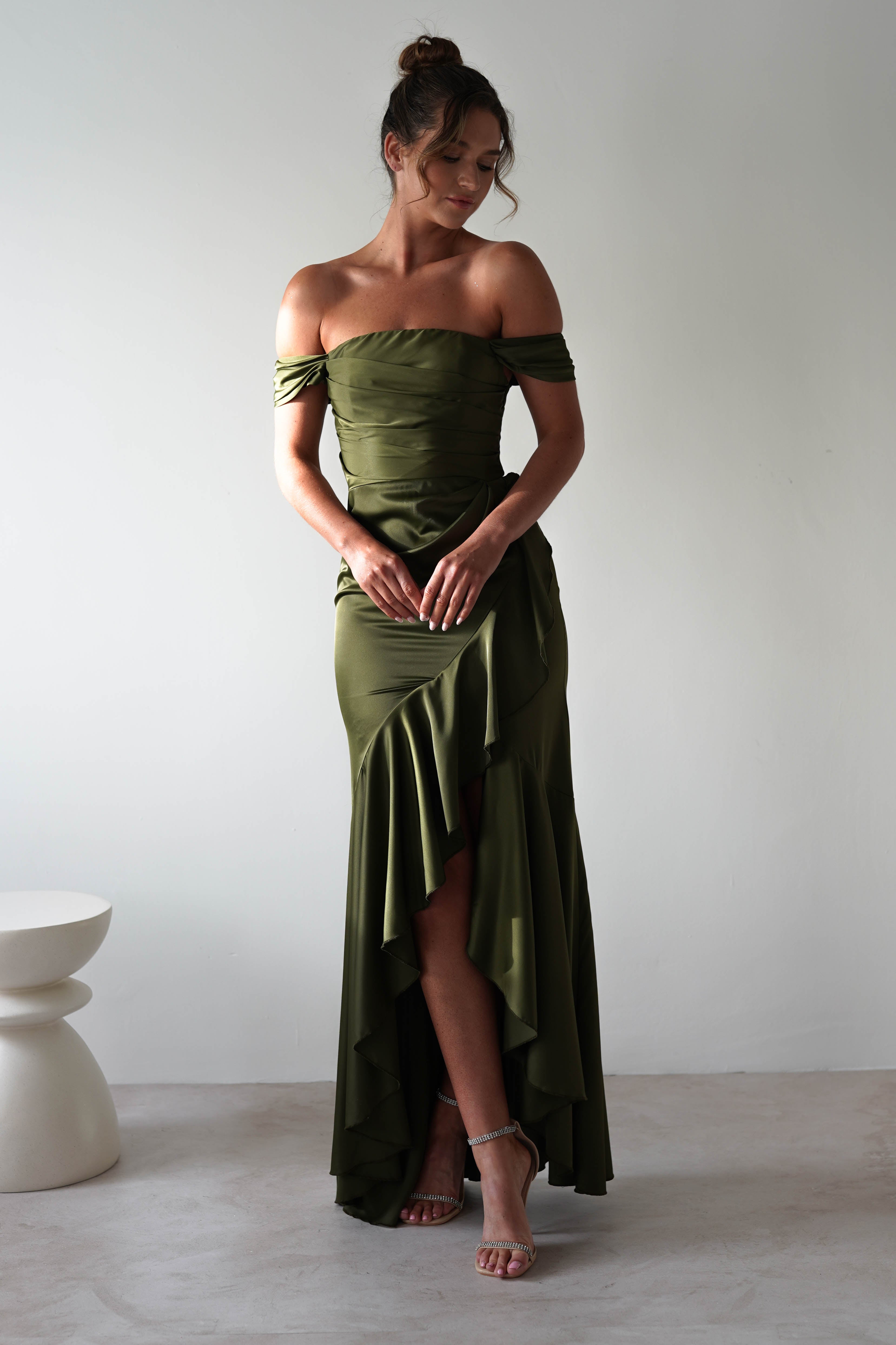 Amaretta Soft Satin Maxi Dress | Olive - Oh Hello Clothing