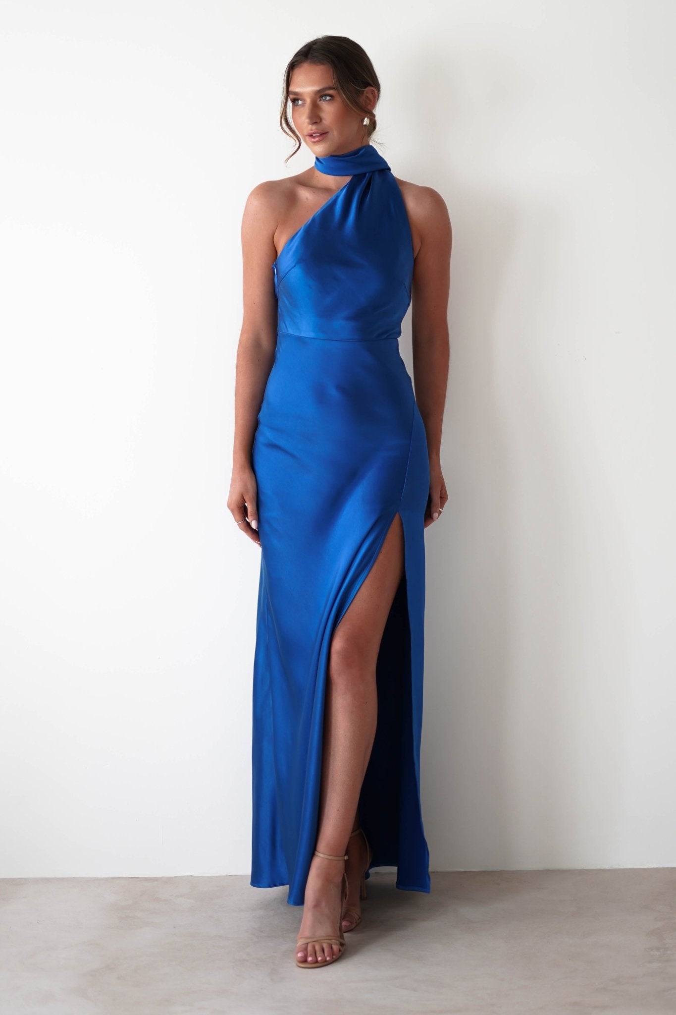 Amelda Soft Satin Maxi Gown Dress | Cobalt Blue | Oh Hello Clothing | XS (6)