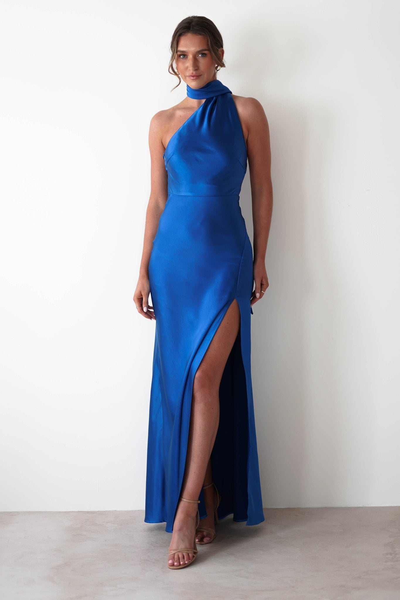 Amelda Soft Satin Maxi Gown Dress | Cobalt Blue | Oh Hello Clothing | XS (6)