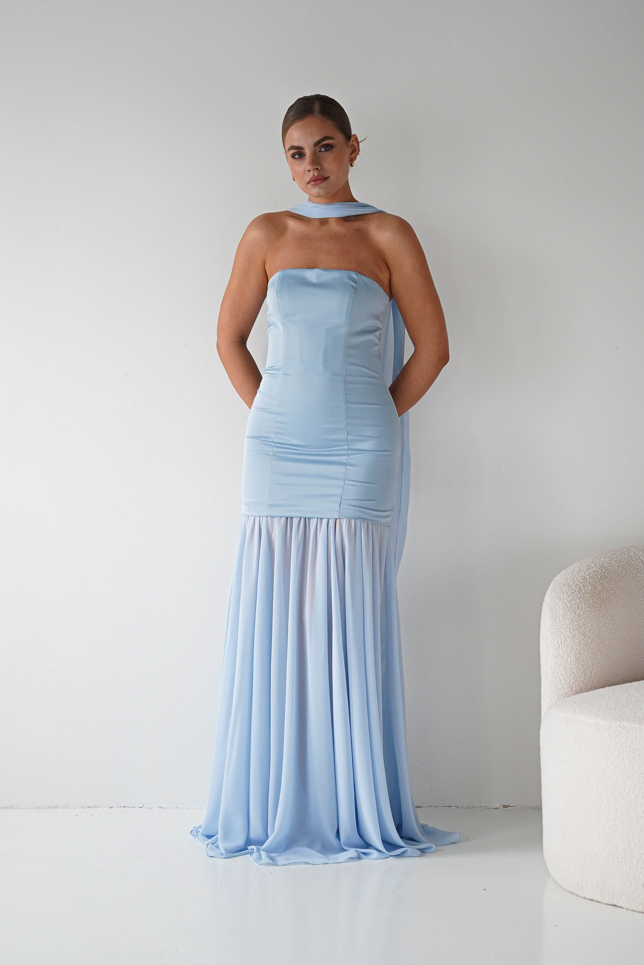 Oh Hello Clothing Women > Clothing > Dresses Amora Strapless Structured Maxi Dress | Blue