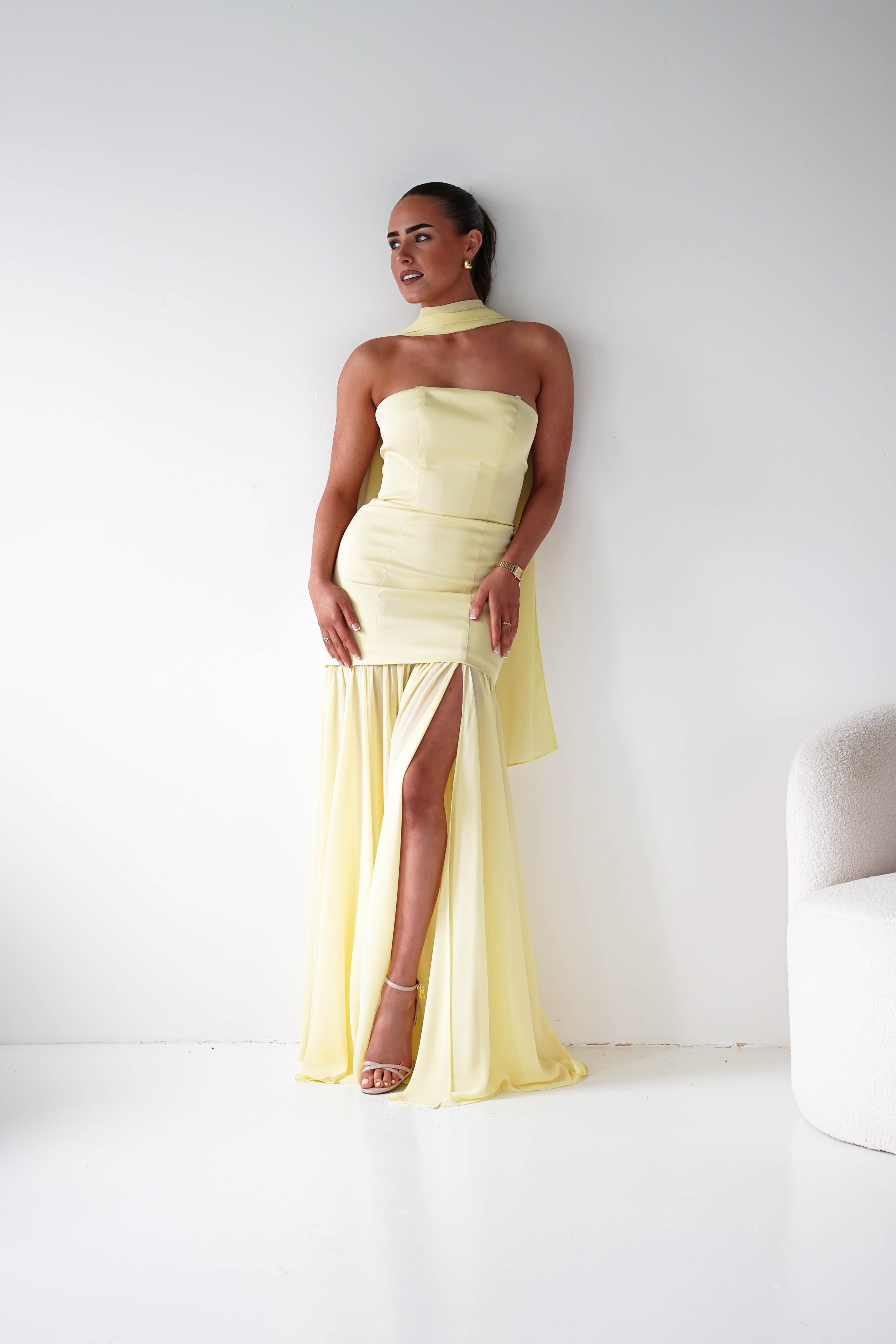 Oh Hello Clothing Women > Clothing > Dresses Amora Strapless Structured Maxi Dress | Yellow