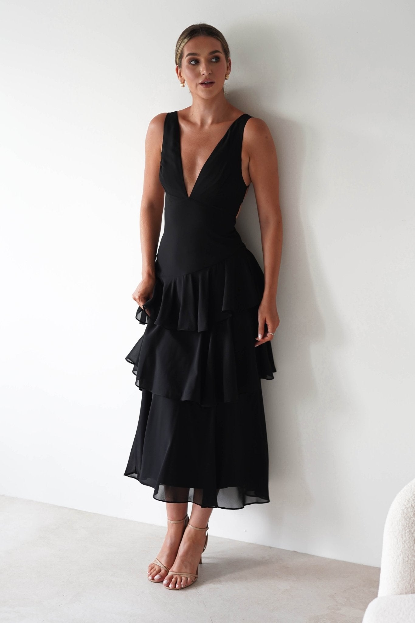 Andalusia Ruffle Maxi Dress | Black | Oh Hello Clothing | XS (6)