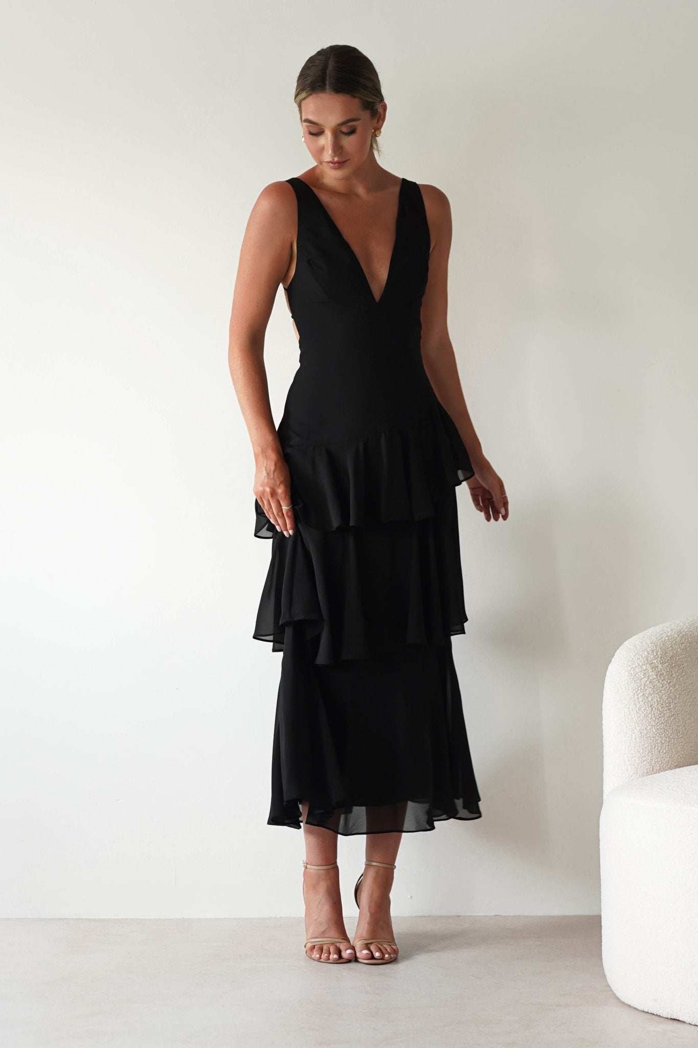 Andalusia Ruffle Maxi Dress | Black | Oh Hello Clothing | XS (6)