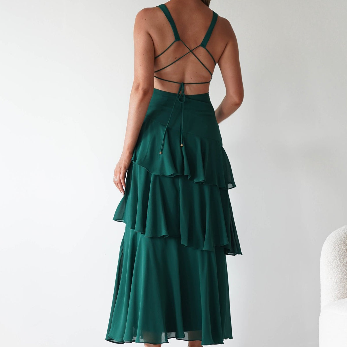 Andalusia Ruffle Maxi Dress Forest Green