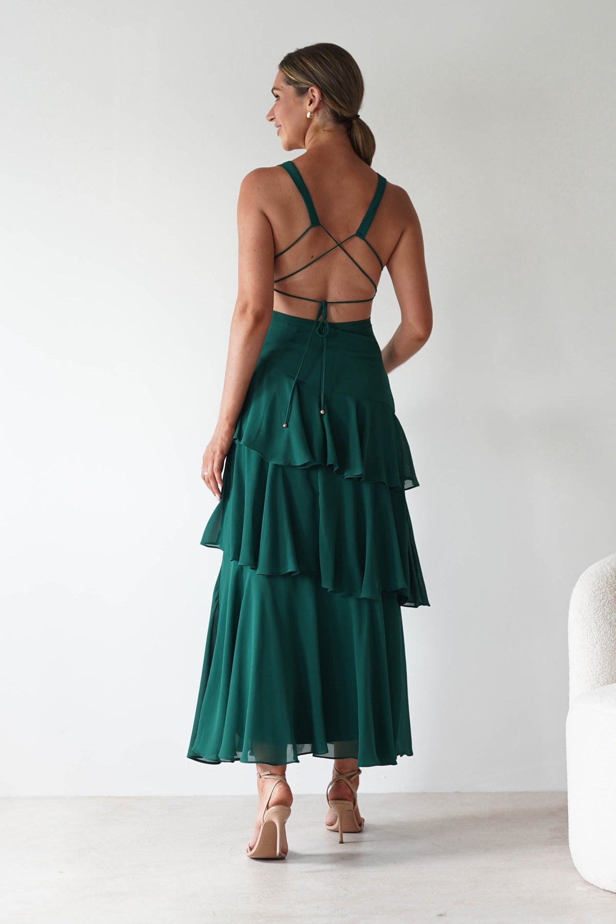 green ruffle maxi dress Andalusia Forest 3/25 Emerald Green Dresses: Perfect while the spaghetti straps size:US 14 / UK 18 / EU 44