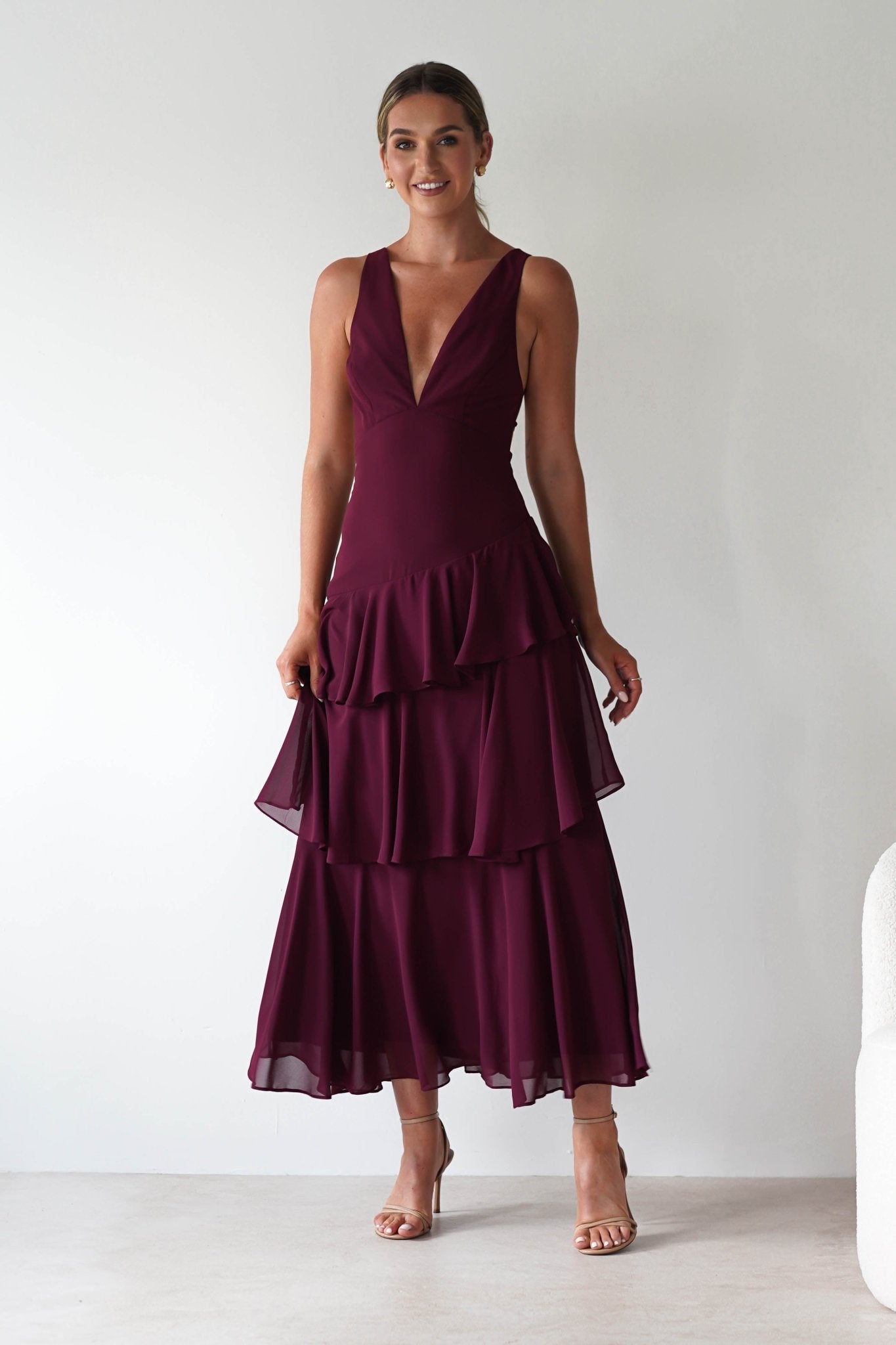 Andalusia Ruffle Maxi Dress | Wine | Oh Hello Clothing | XS (6)