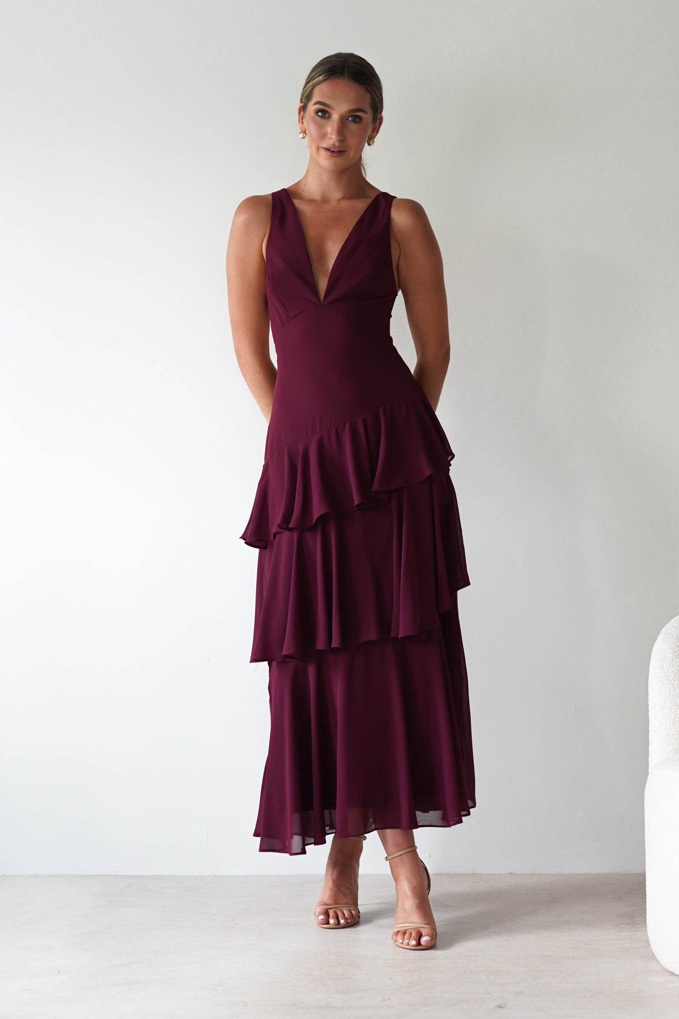 Andalusia Ruffle Maxi Dress | Wine | Oh Hello Clothing | XS (6)