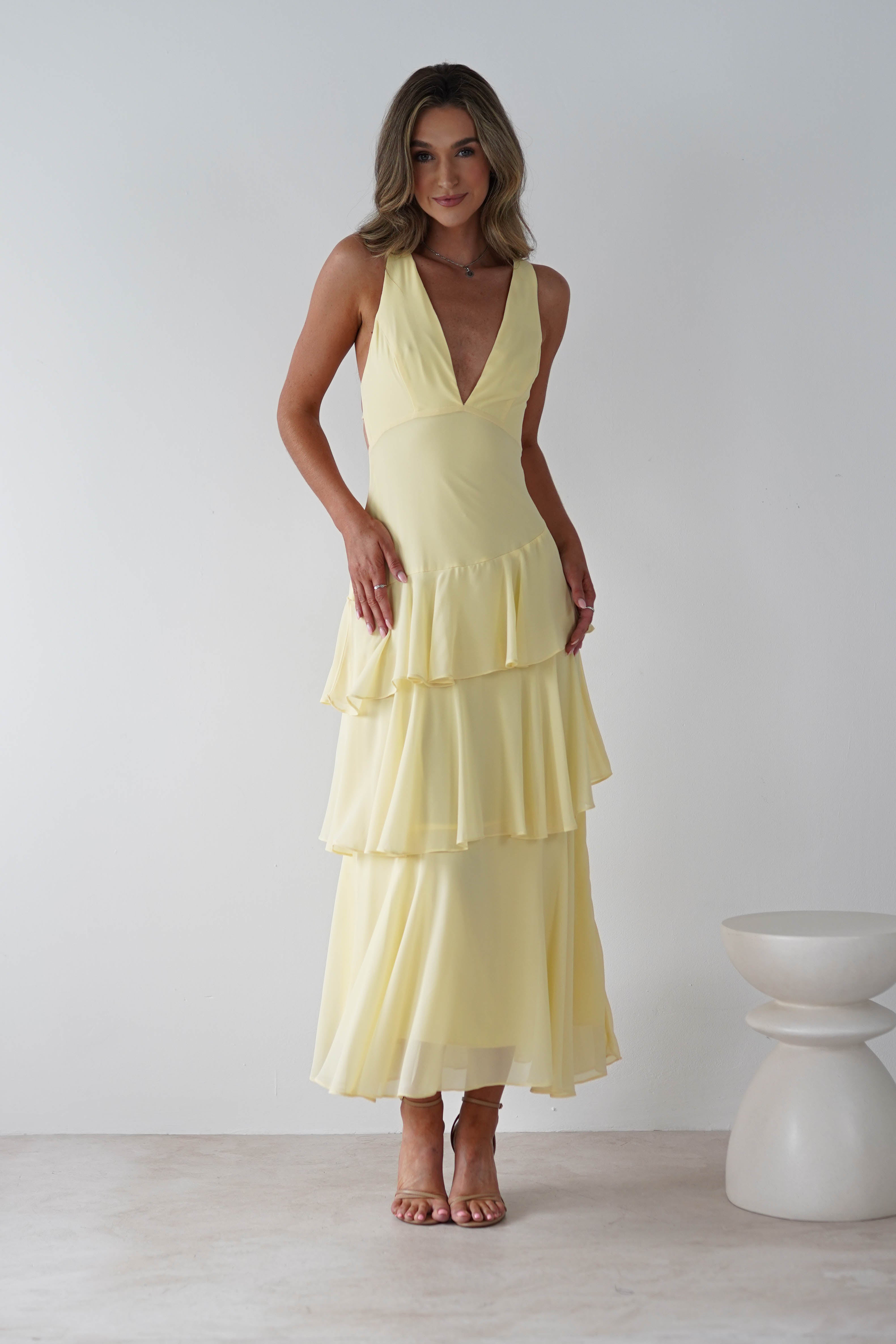 Andalusia Ruffle Maxi Dress | Yellow | Oh Hello Clothing | XS (6)