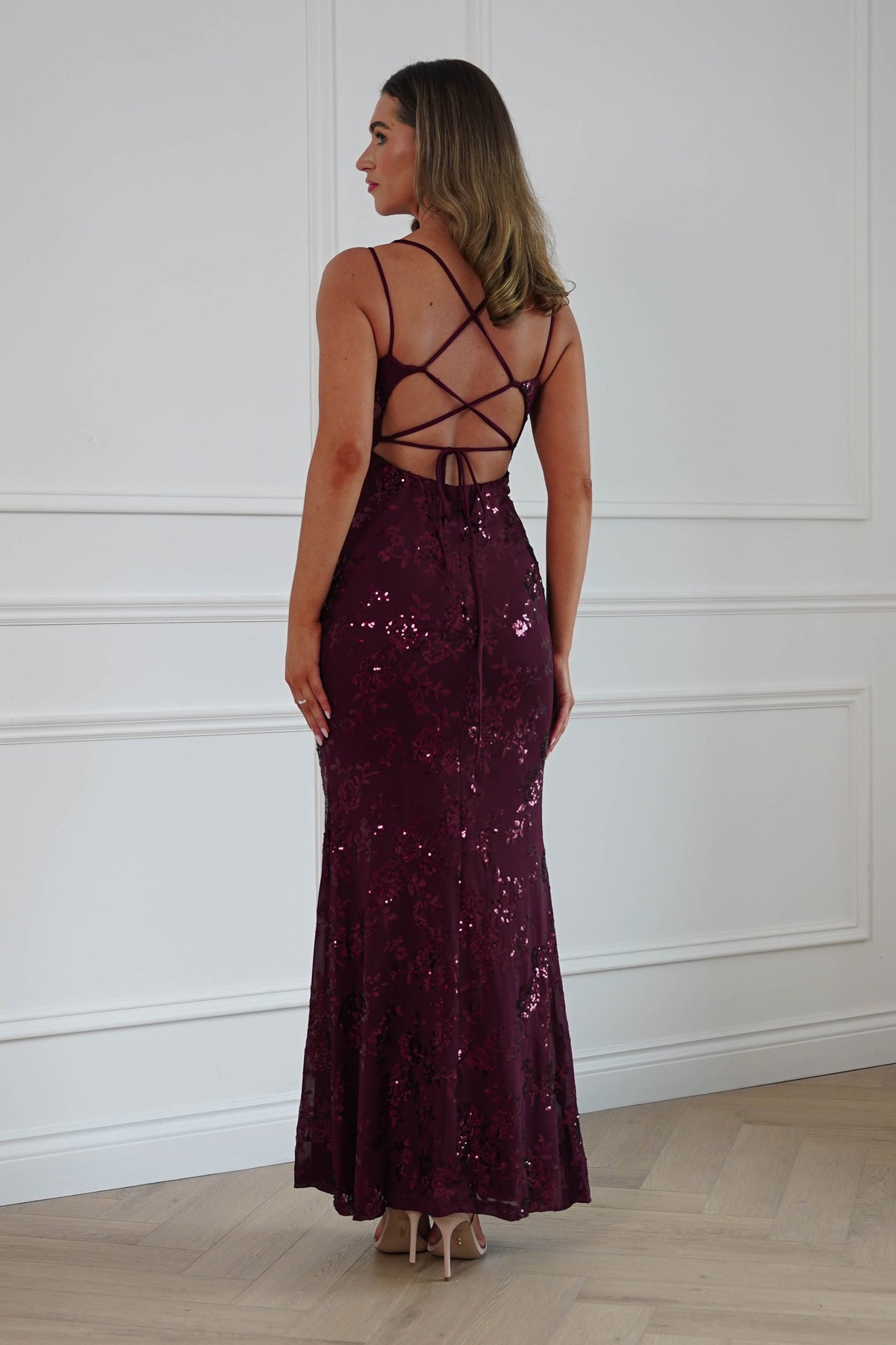 Oh Hello Clothing Dresses > Prom Dresses Andria Floral Sequin Maxi Gown | Wine