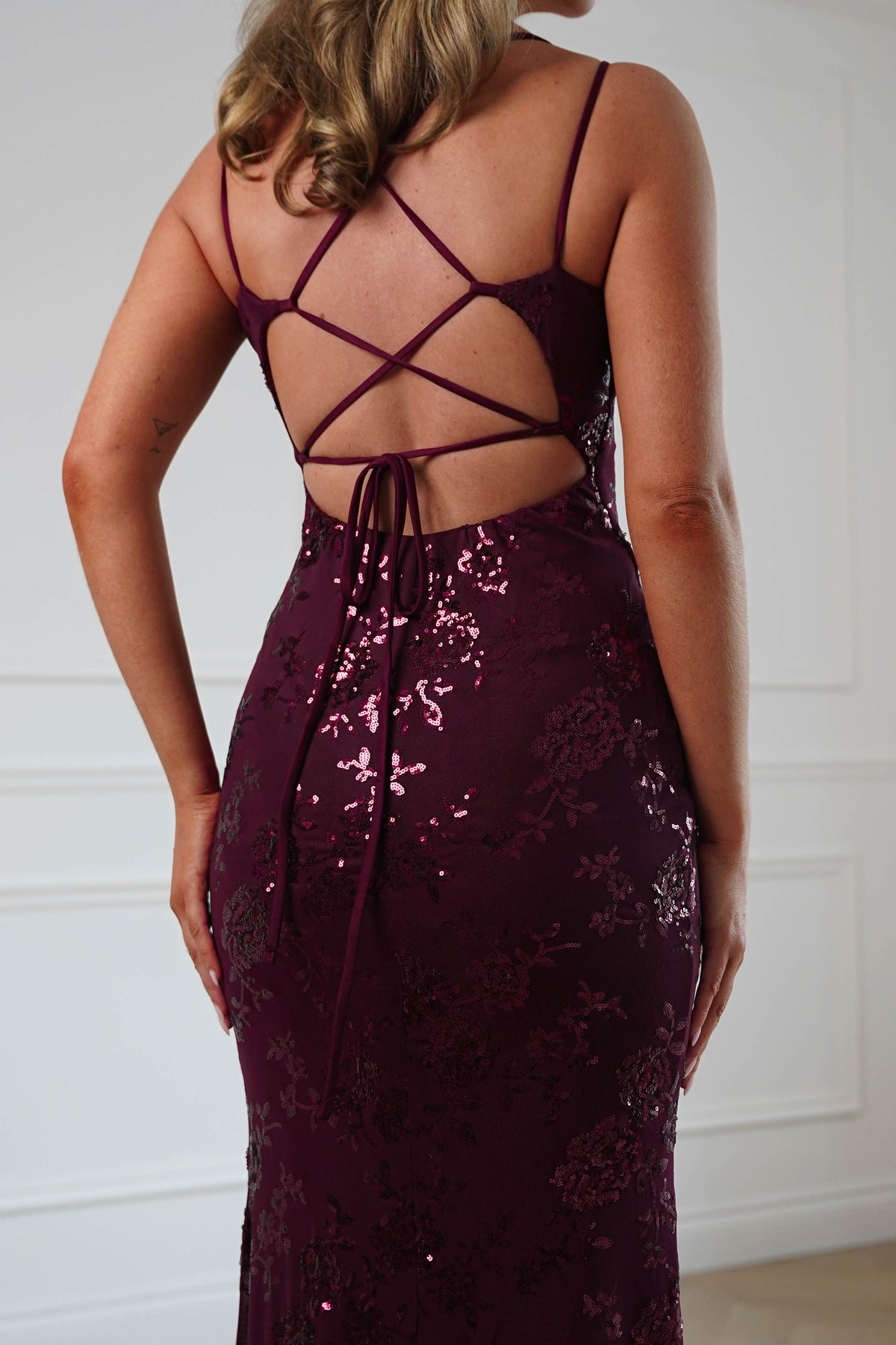 Oh Hello Clothing Dresses > Prom Dresses Andria Floral Sequin Maxi Gown | Wine
