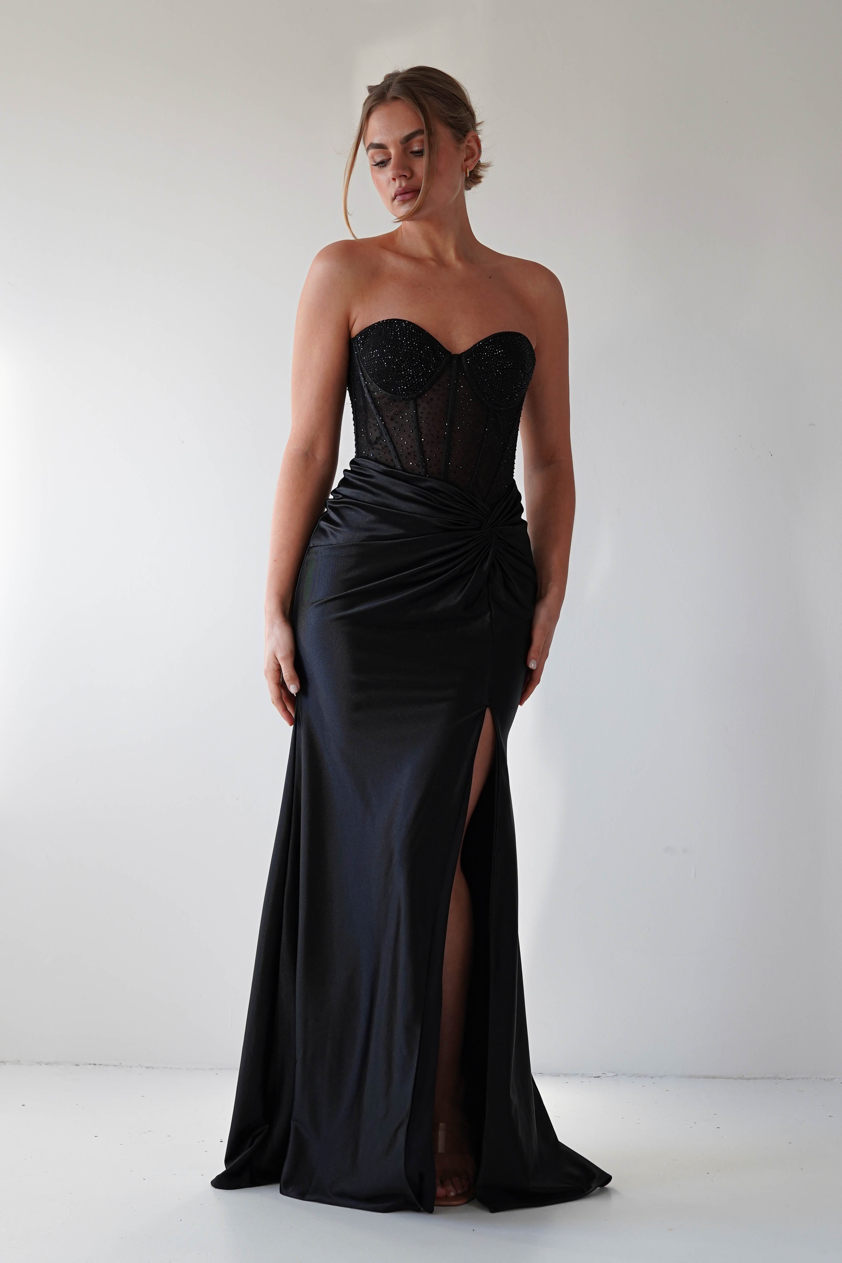 Andrina Rhinestone Strapless Gown | Black | Oh Hello Clothing | XS (6)