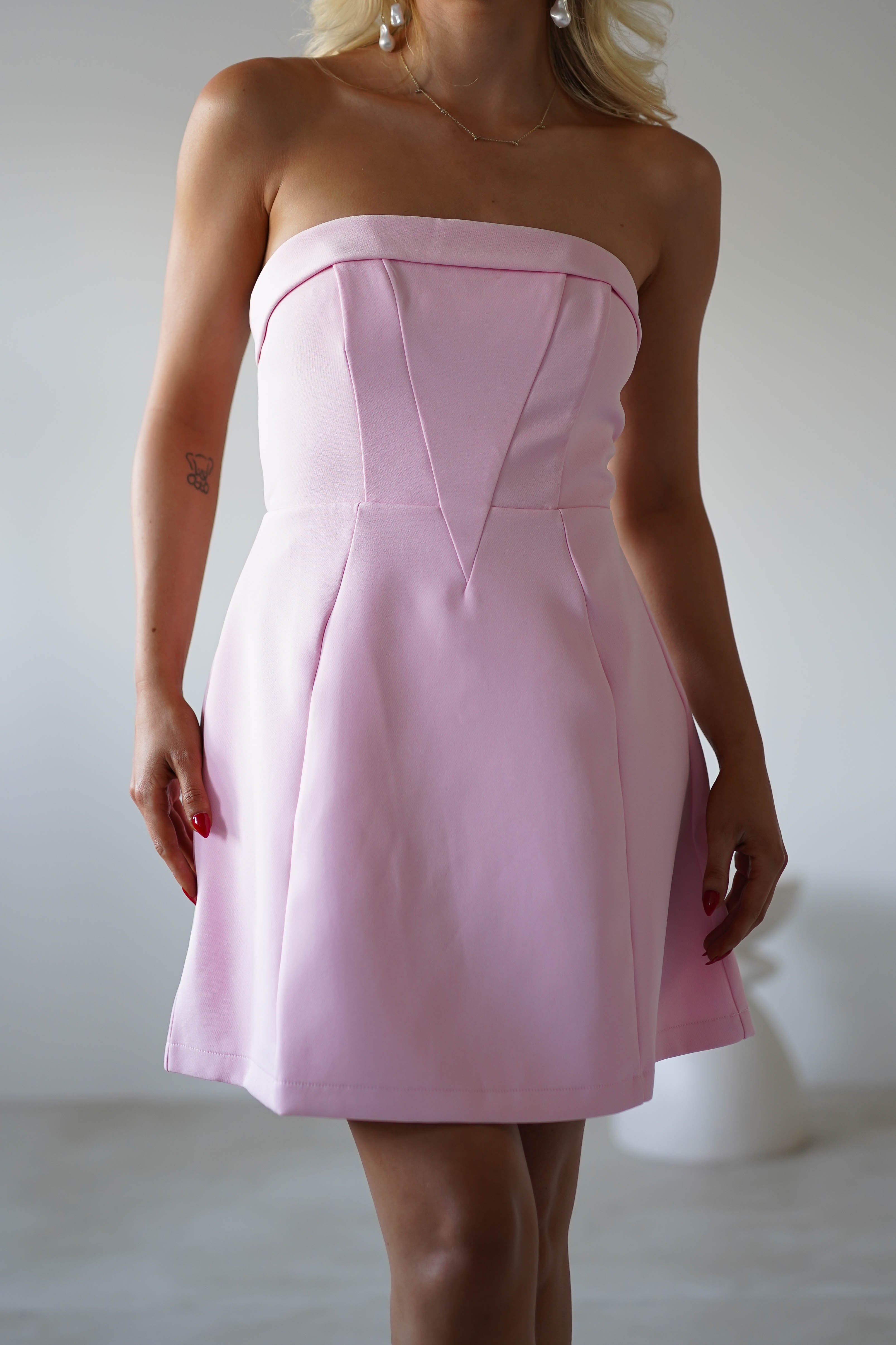 Angelica Strapless Structured Mini Dress | Pink | Oh Hello Clothing | XS (6)