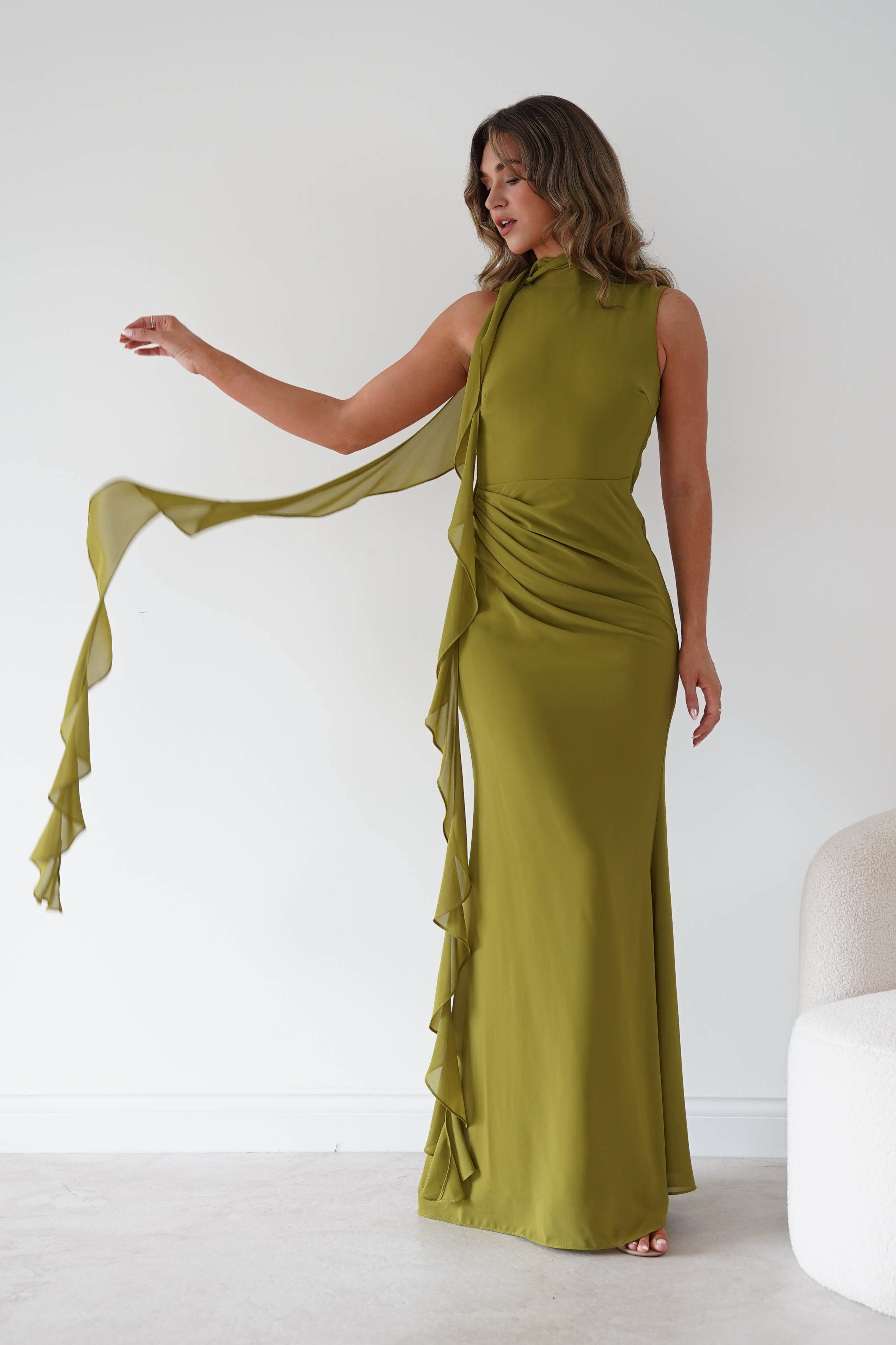 Oh Hello Clothing Women > Clothing > Dresses Aoife Draped Rosette Maxi Dress | Chartreuse Green