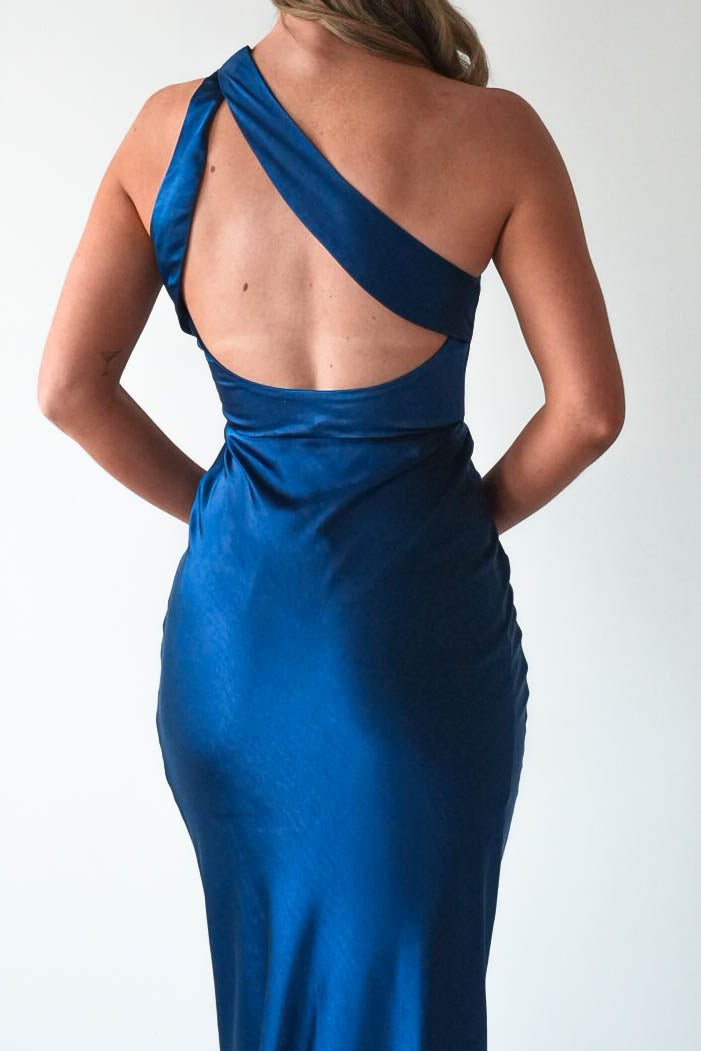 Ashlee Soft Satin One Shoulder Maxi Dress | Navy | Oh Hello Clothing | XS (6)