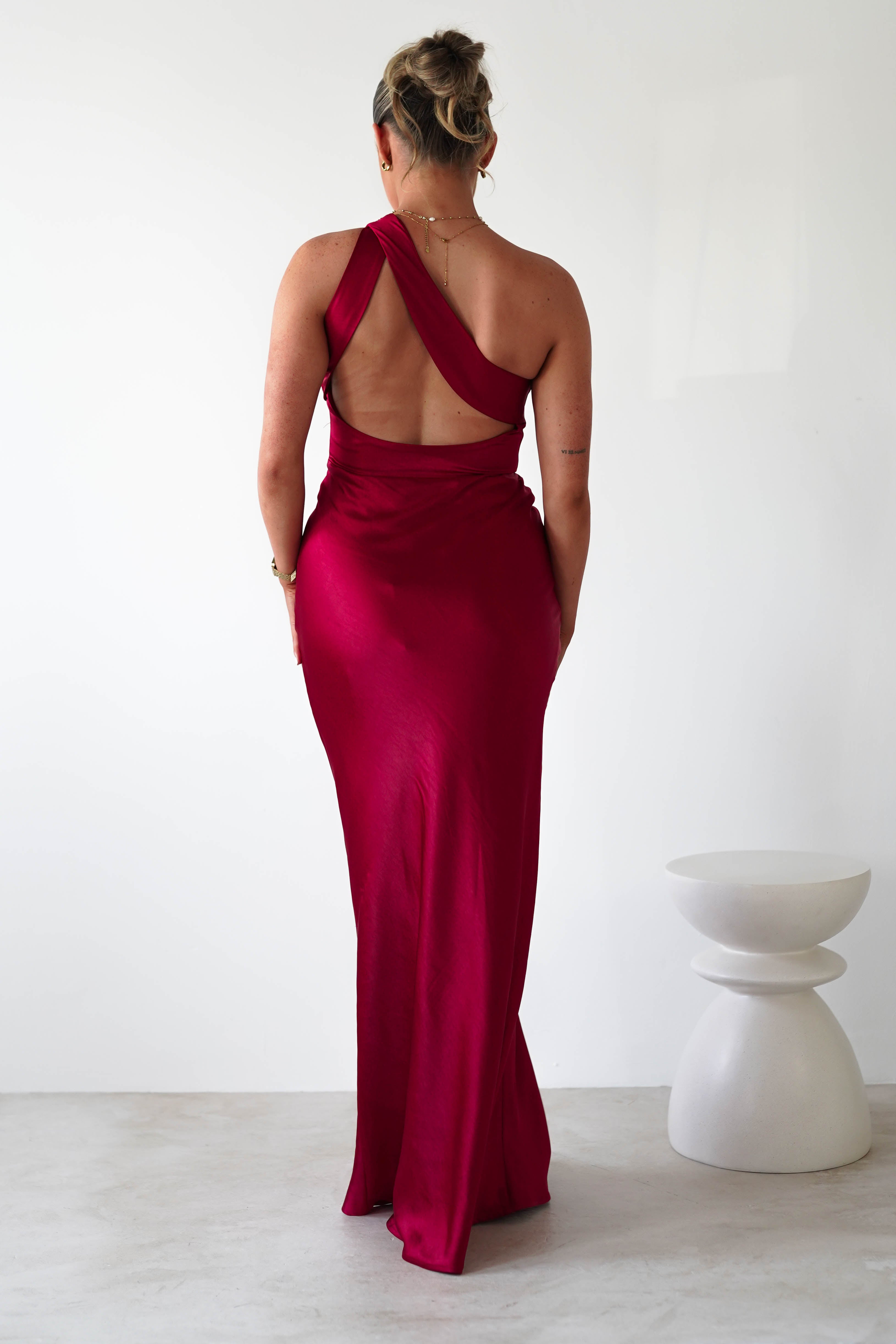 Ashlee Soft Satin One Shoulder Maxi Dress | Red | Oh Hello Clothing | XS (6)