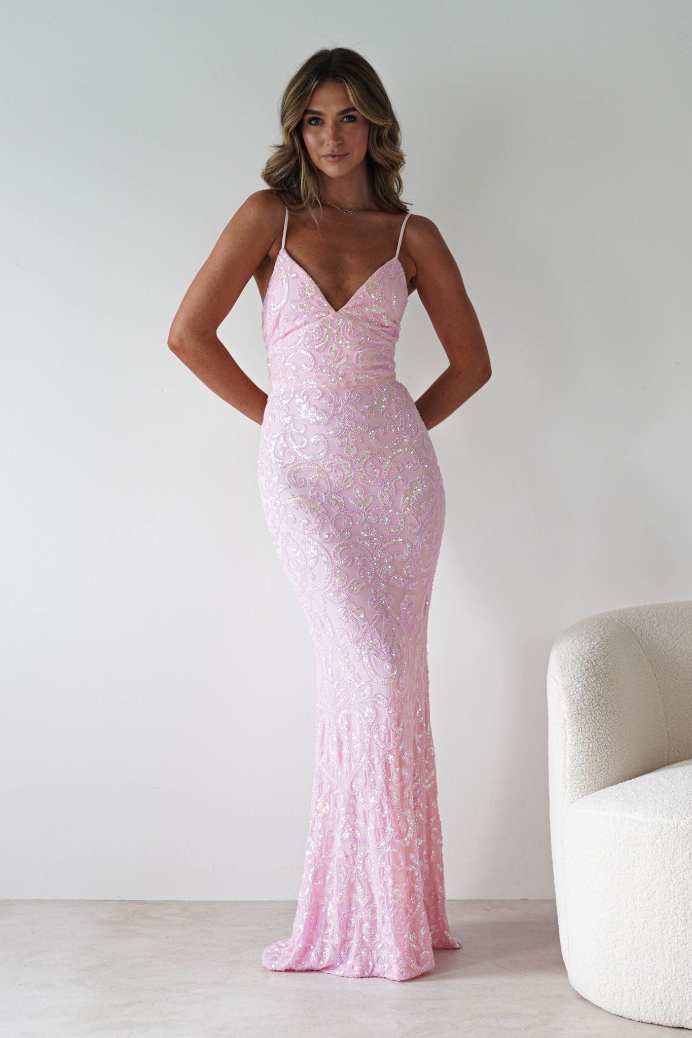 Aster Iridescent Beaded Embellished Gown | Pink | Oh Hello Clothing | S (8)