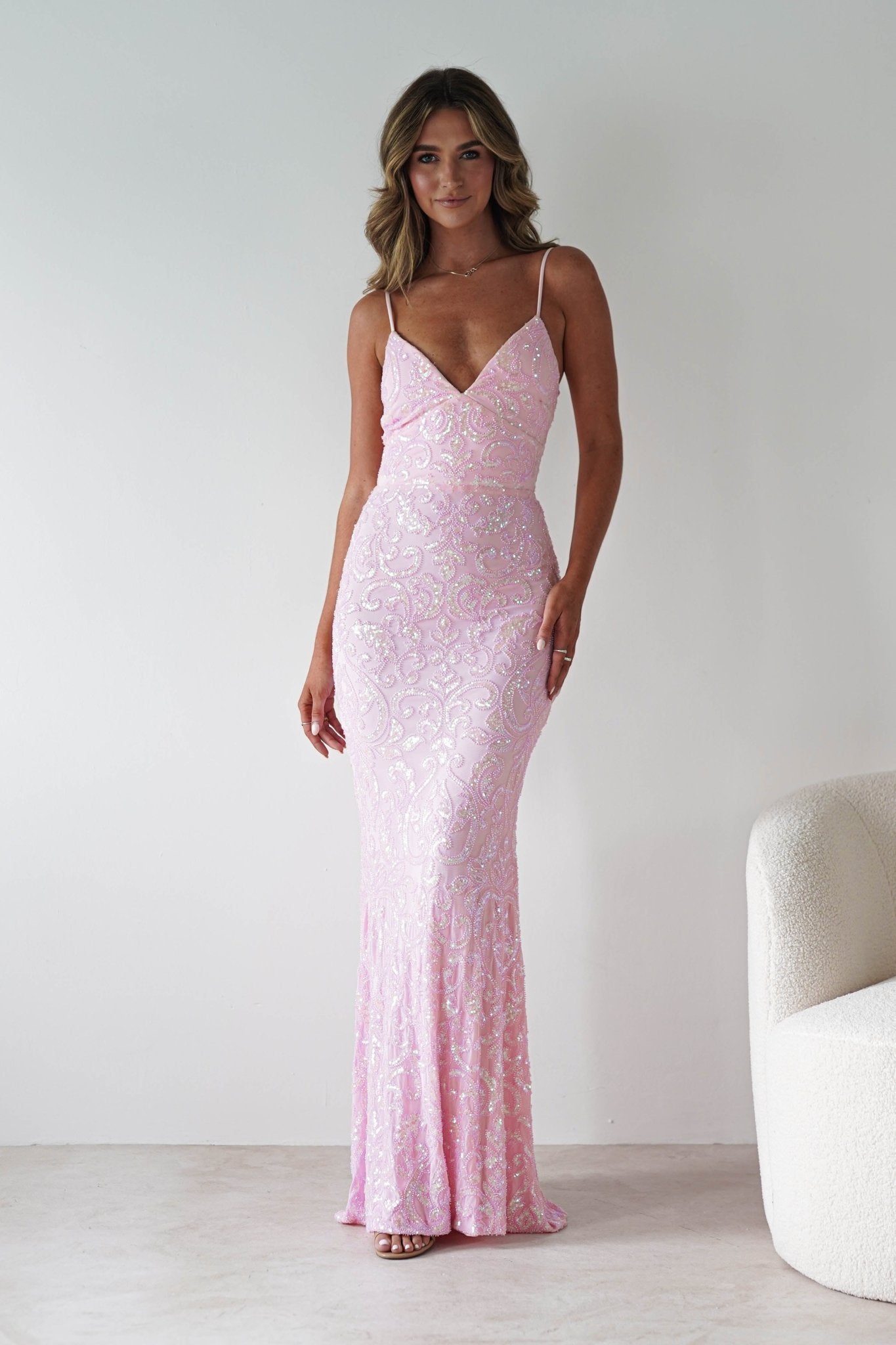Aster Iridescent Beaded Embellished Gown | Pink | Oh Hello Clothing | S (8)
