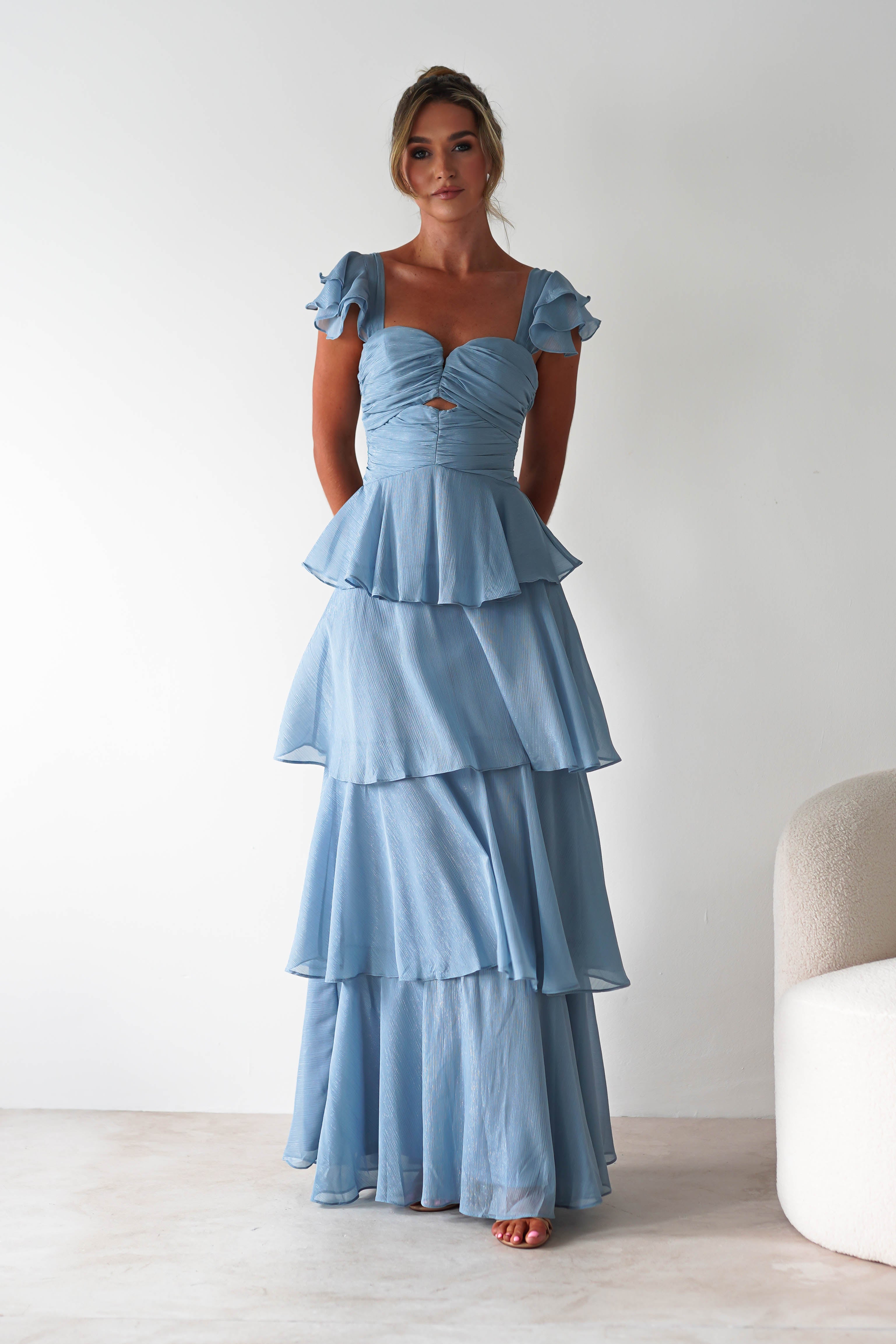 Audette Ruffle Tiered Maxi Dress | Blue - Oh Hello Clothing